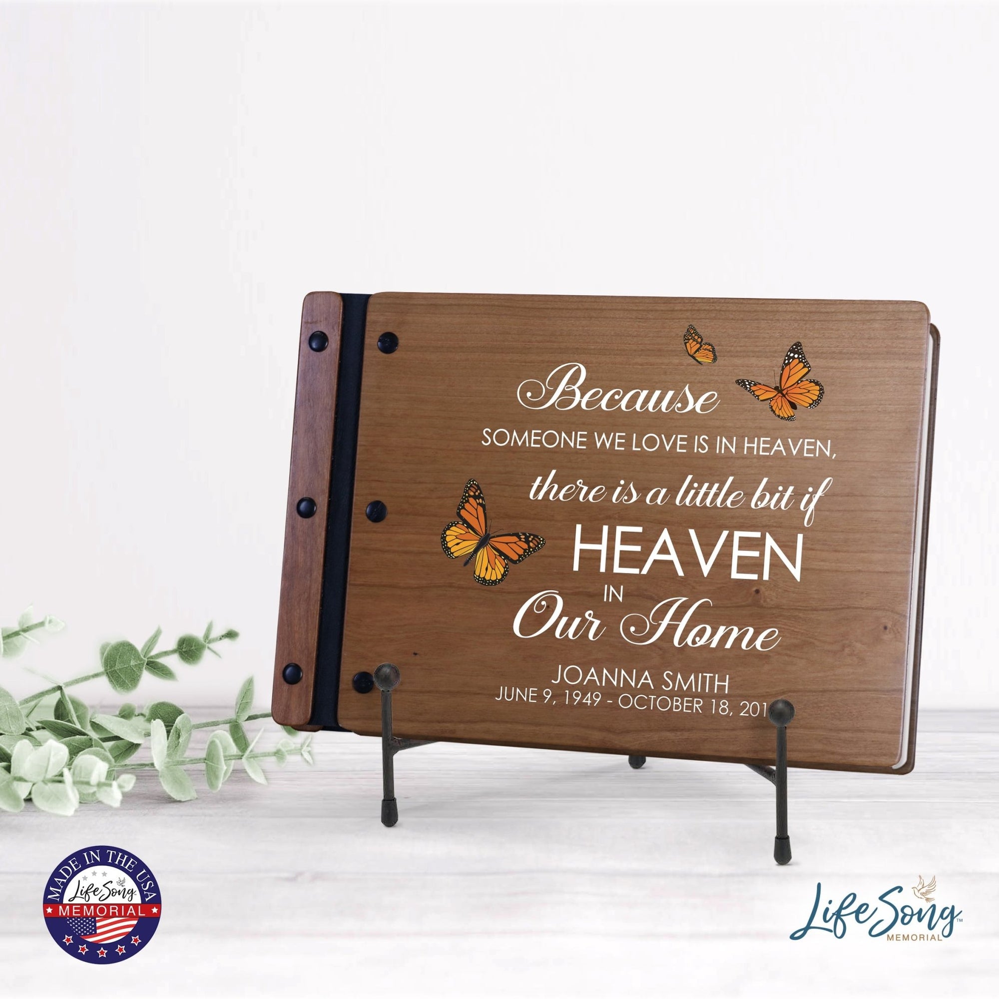 Personalized Medium Wooden Memorial Guestbook 12.375x8.5 - Because Someone We Love (Cherry) - LifeSong Milestones