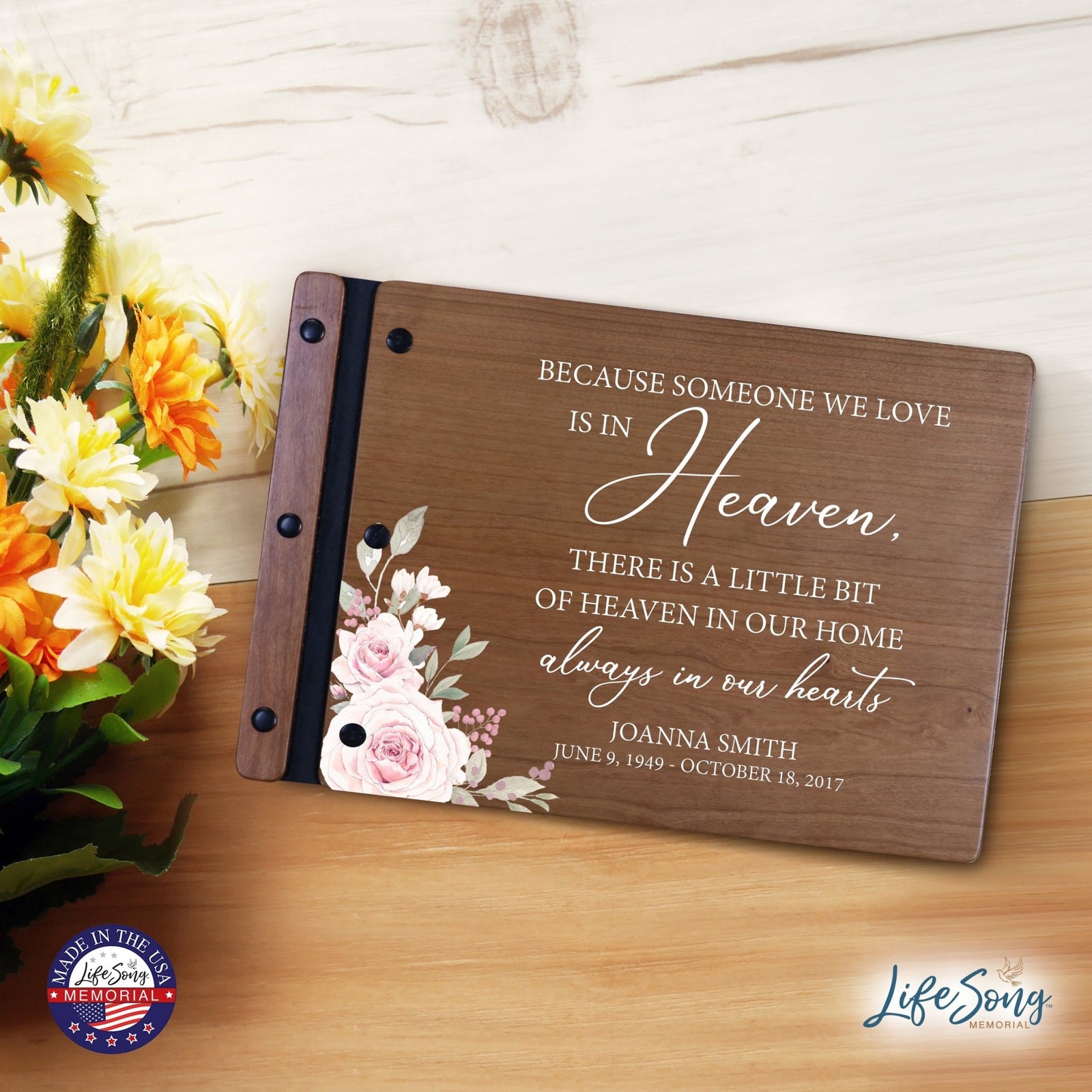 Personalized Medium Wooden Memorial Guestbook 12.375x8.5 - Because Someone We Love (Cherry) - LifeSong Milestones