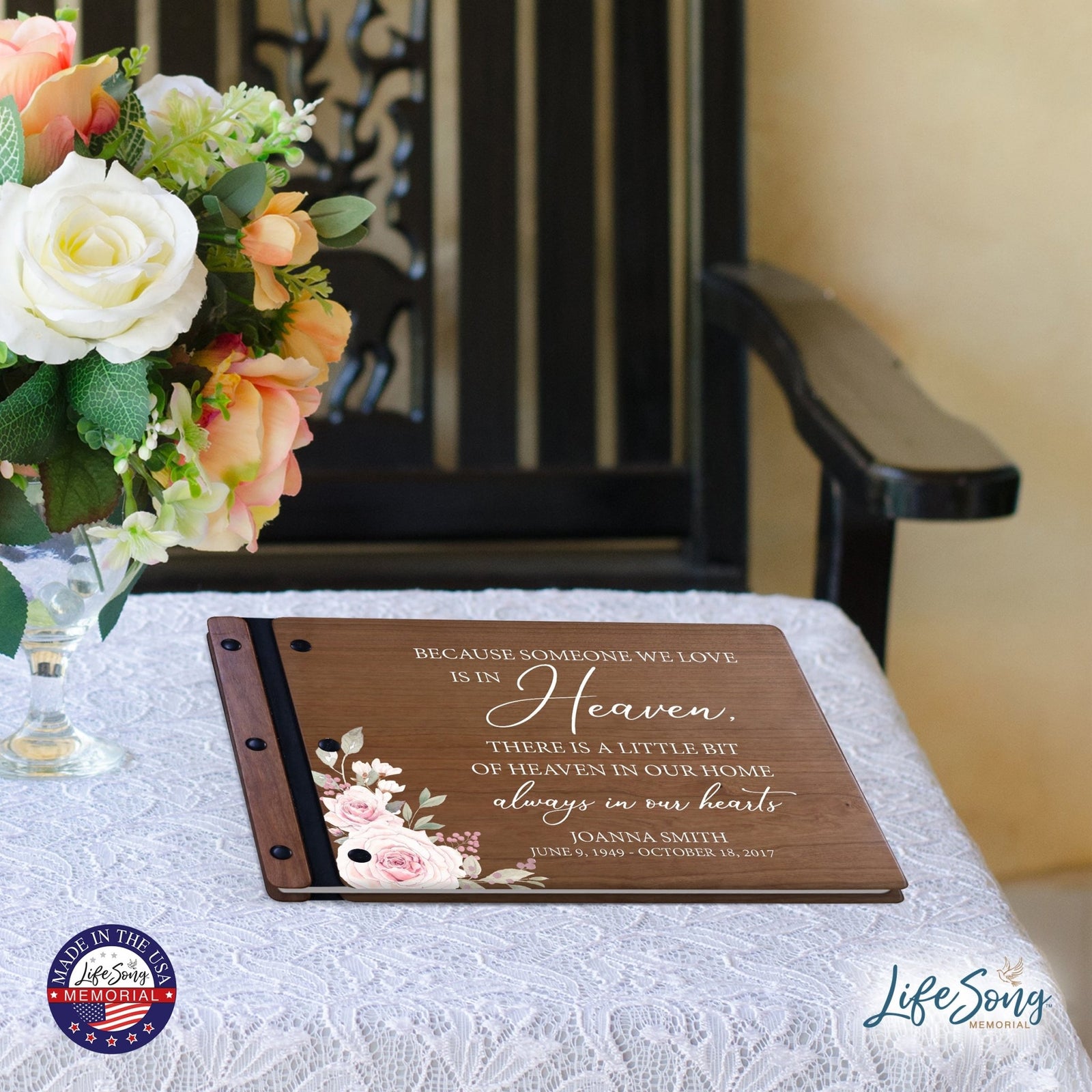 Personalized Medium Wooden Memorial Guestbook 12.375x8.5 - Because Someone We Love (Cherry) - LifeSong Milestones