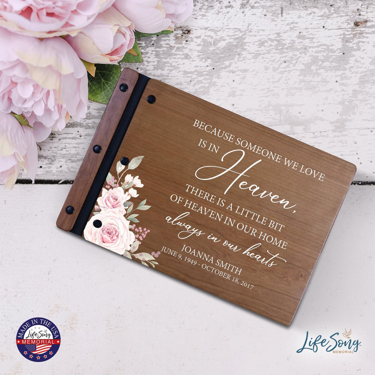 Personalized Medium Wooden Memorial Guestbook 12.375x8.5 - Because Someone We Love (Cherry) - LifeSong Milestones