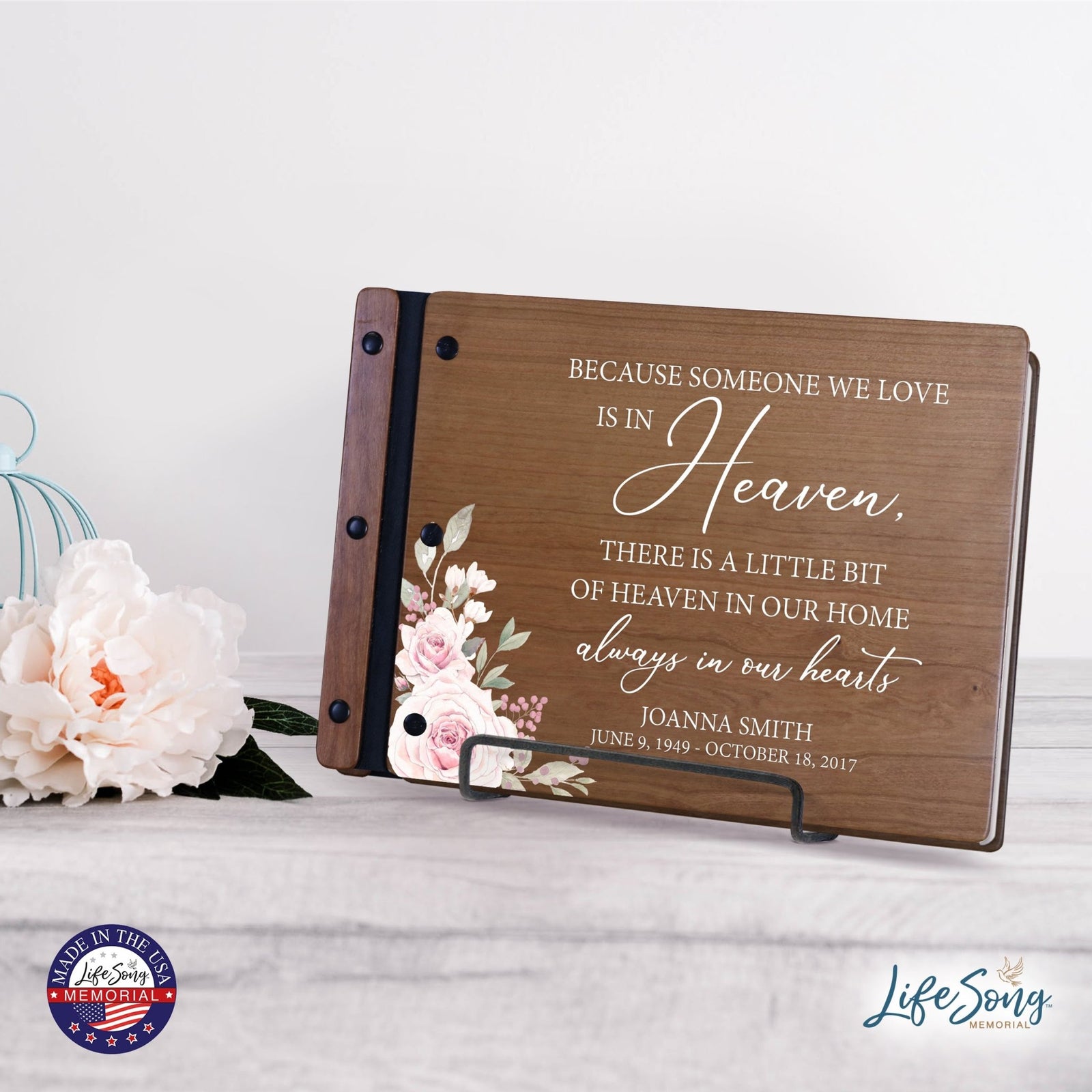 Personalized Medium Wooden Memorial Guestbook 12.375x8.5 - Because Someone We Love (Cherry) - LifeSong Milestones