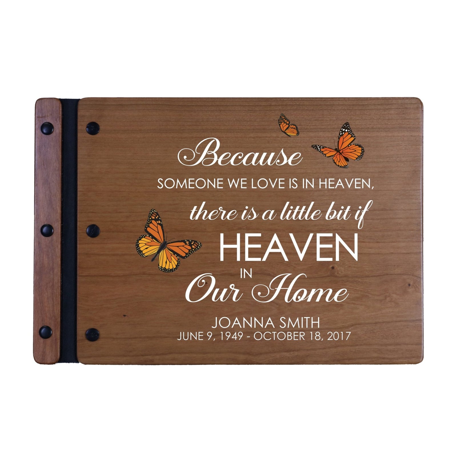 Personalized Medium Wooden Memorial Guestbook 12.375x8.5 - Because Someone We Love (Cherry) - LifeSong Milestones
