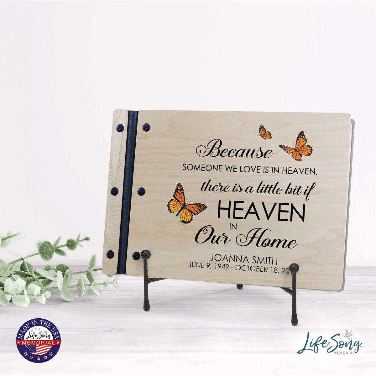 Personalized Medium Wooden Memorial Guestbook 12.375x8.5 - Because Someone We Love (Ivory) - LifeSong Milestones