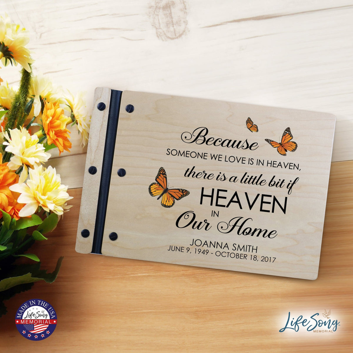 Personalized Medium Wooden Memorial Guestbook 12.375x8.5 - Because Someone We Love (Ivory) - LifeSong Milestones
