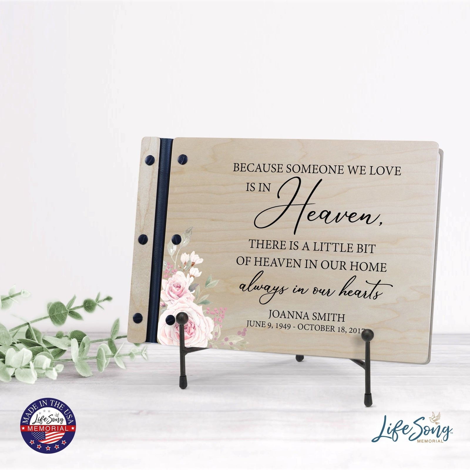 Personalized Medium Wooden Memorial Guestbook 12.375x8.5 - Because Someone We Love (Ivory) - LifeSong Milestones