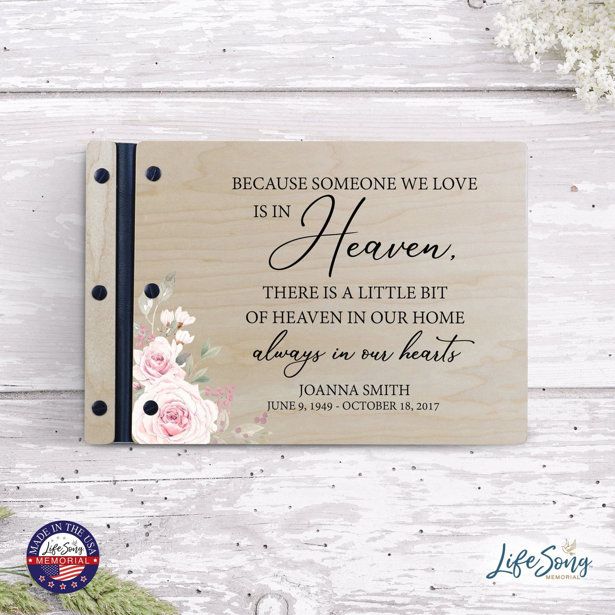 Personalized Medium Wooden Memorial Guestbook 12.375x8.5 - Because Someone We Love (Ivory) - LifeSong Milestones