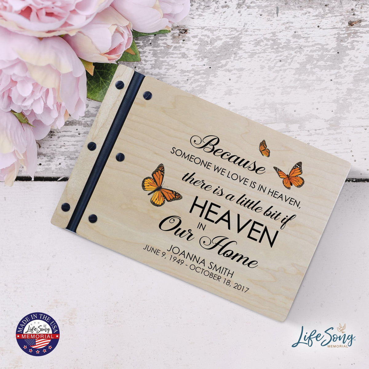 Personalized Medium Wooden Memorial Guestbook 12.375x8.5 - Because Someone We Love (Ivory) - LifeSong Milestones
