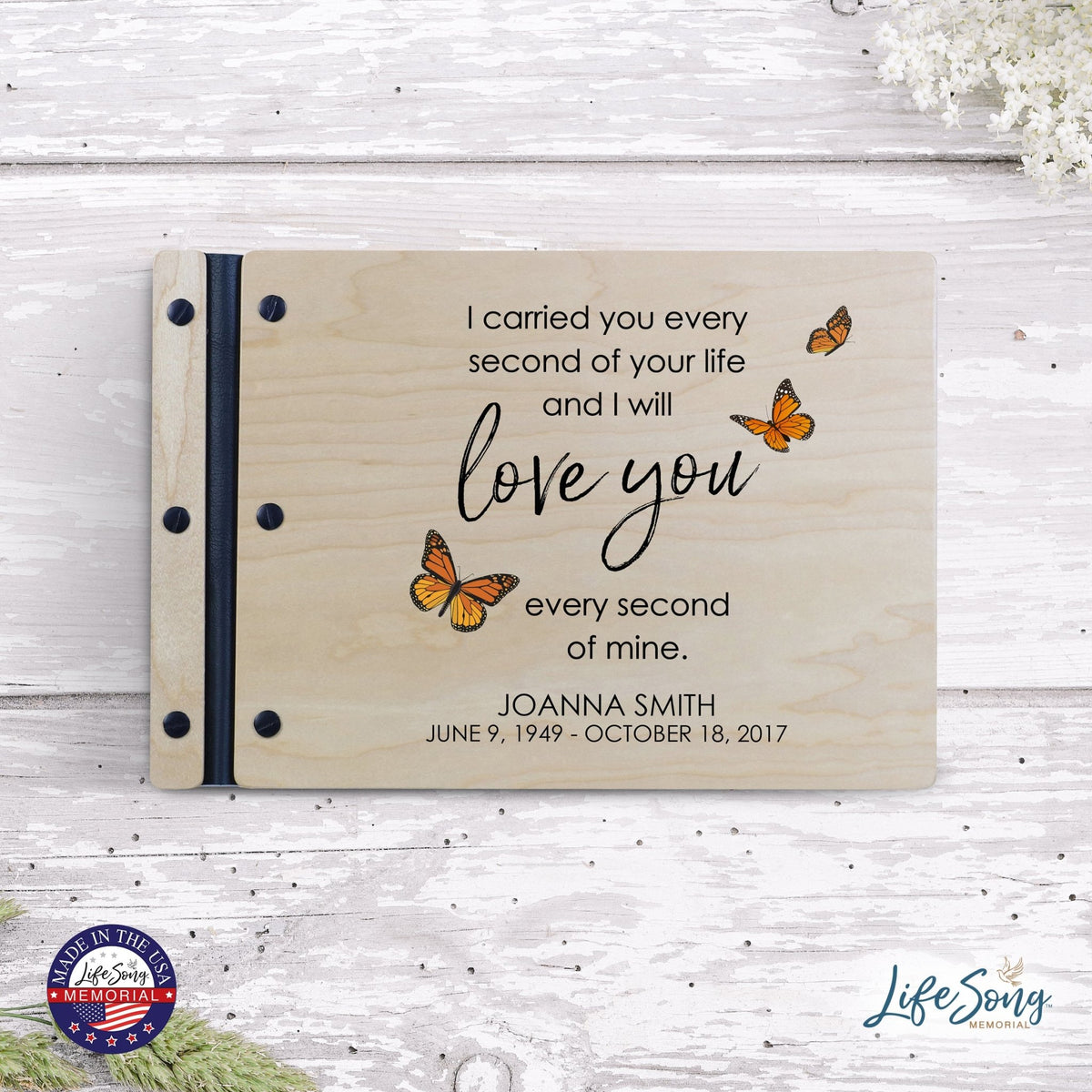 Personalized Medium Wooden Memorial Guestbook 12.375x8.5 - I Carried You - LifeSong Milestones