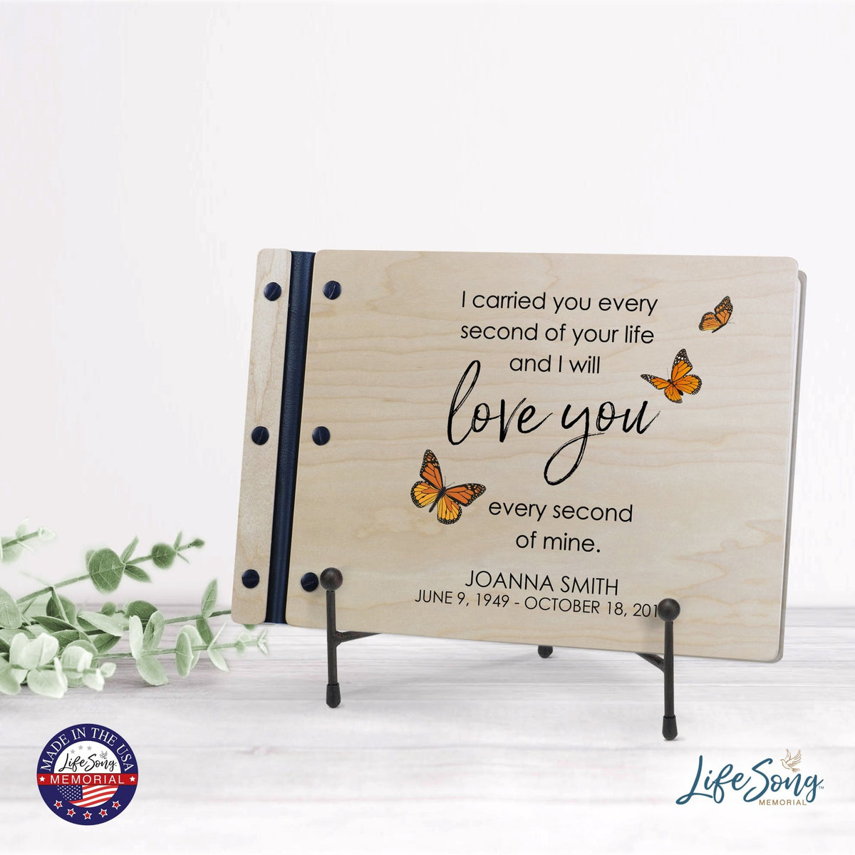 Personalized Medium Wooden Memorial Guestbook 12.375x8.5 - I Carried You - LifeSong Milestones