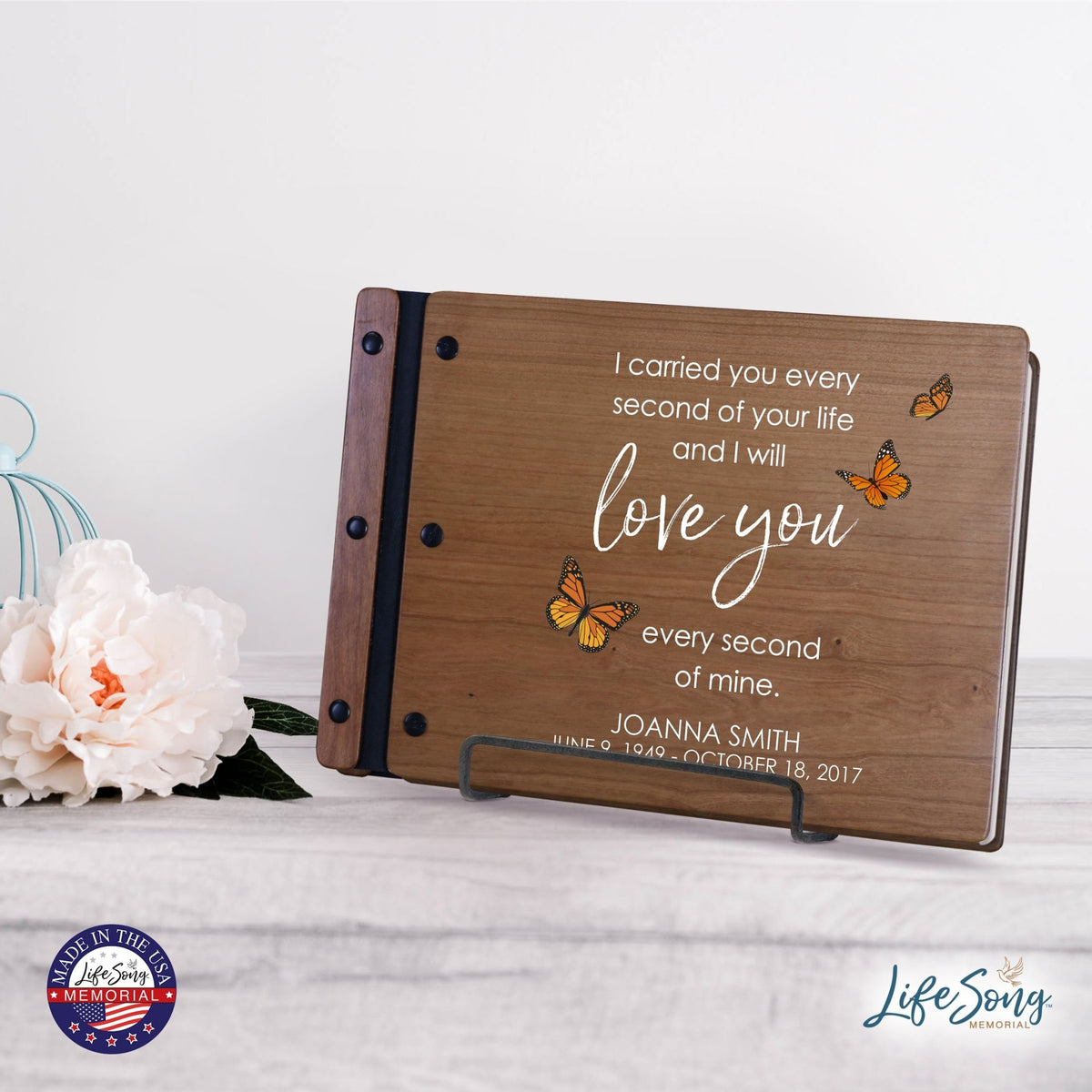 Personalized Medium Wooden Memorial Guestbook 12.375x8.5 - I Carried You - LifeSong Milestones