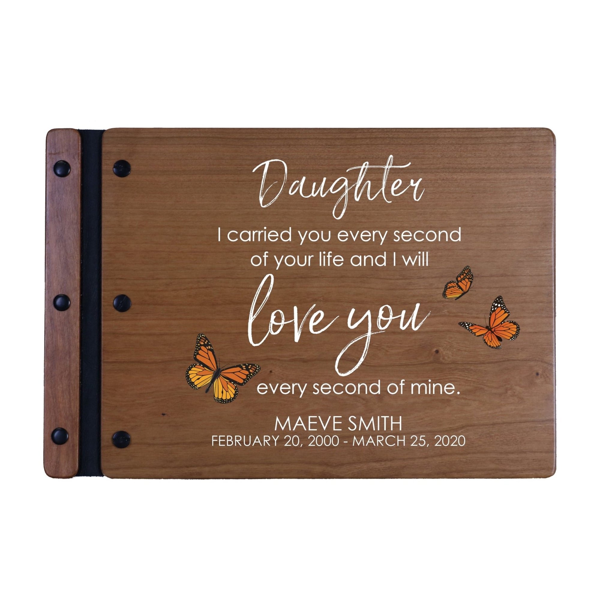 Personalized Medium Wooden Memorial Guestbook 12.375x8.5 - I Carried You Every Second (Cherry) - LifeSong Milestones