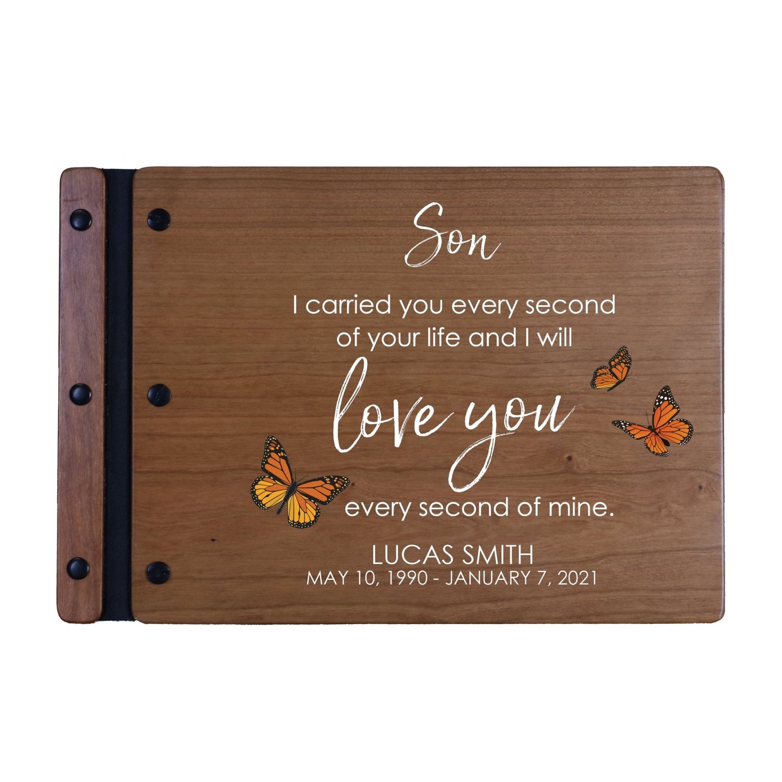 Personalized Medium Wooden Memorial Guestbook 12.375x8.5 - I Carried You Every Second (Cherry) - LifeSong Milestones