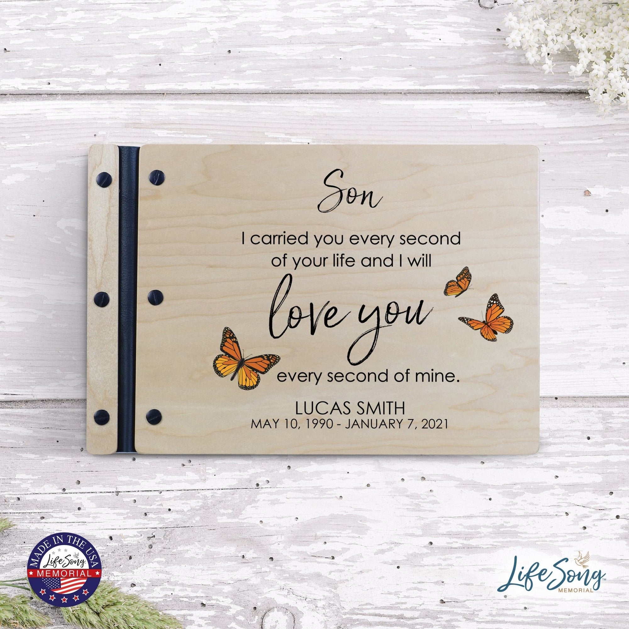 Personalized Medium Wooden Memorial Guestbook 12.375x8.5 - I Carried You Every Second (Ivory) - LifeSong Milestones