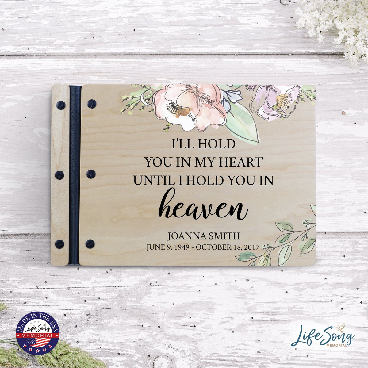 Personalized Medium Wooden Memorial Guestbook 12.375x8.5 - I’ll Hold You In My - LifeSong Milestones