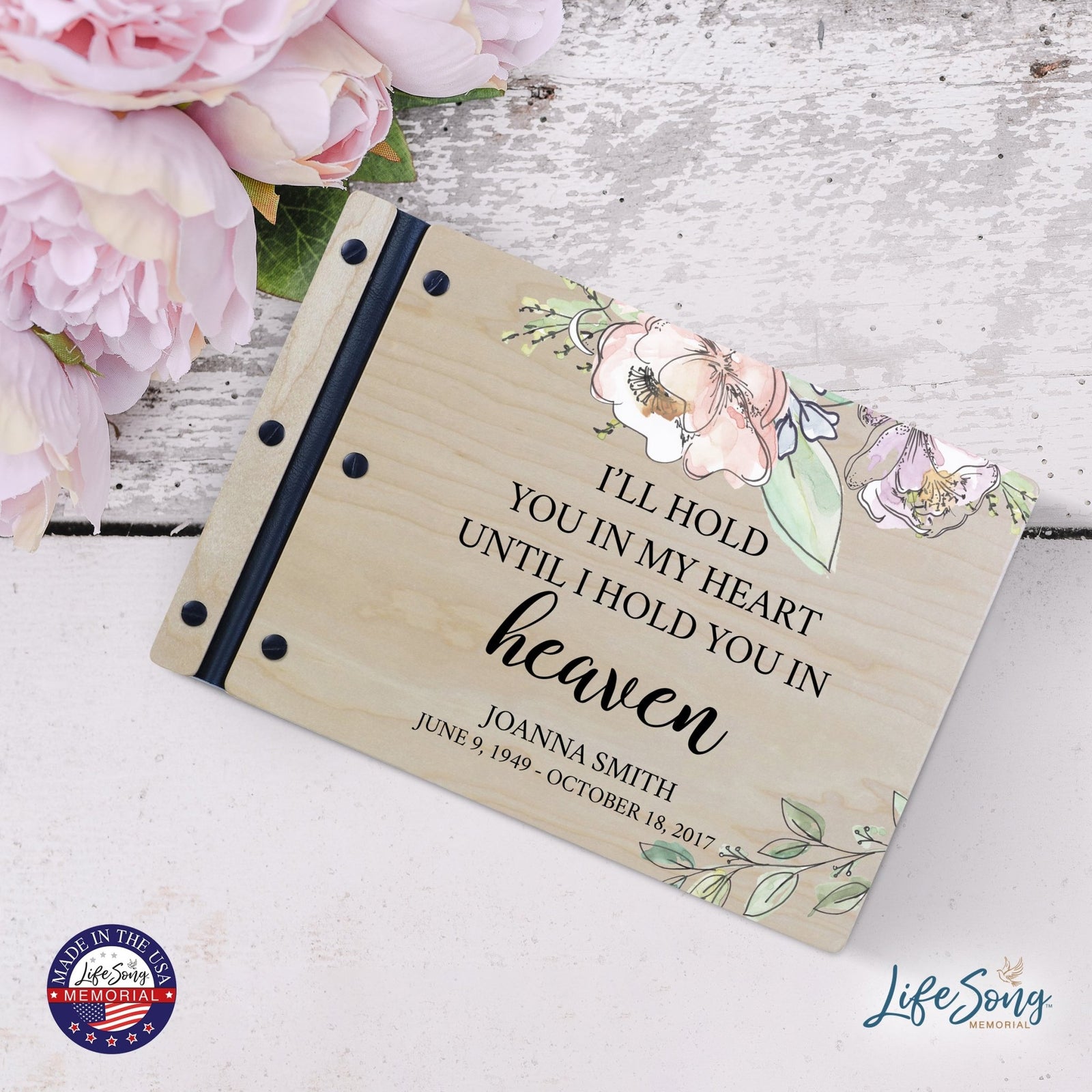 Personalized Medium Wooden Memorial Guestbook 12.375x8.5 - I’ll Hold You In My - LifeSong Milestones