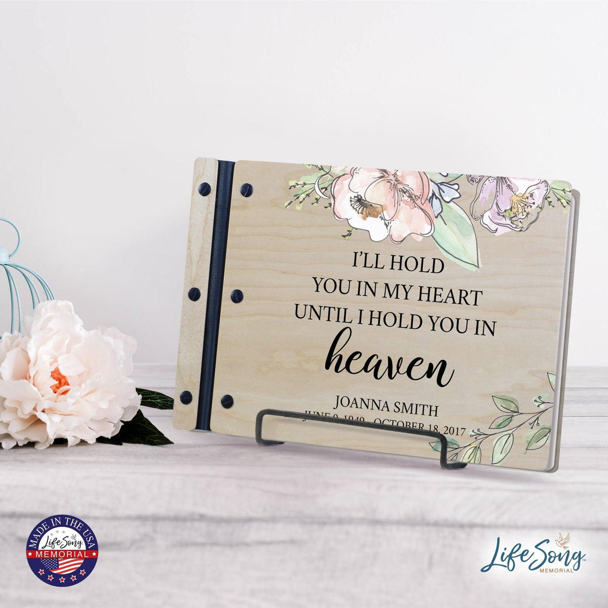 Personalized Medium Wooden Memorial Guestbook 12.375x8.5 - I’ll Hold You In My - LifeSong Milestones