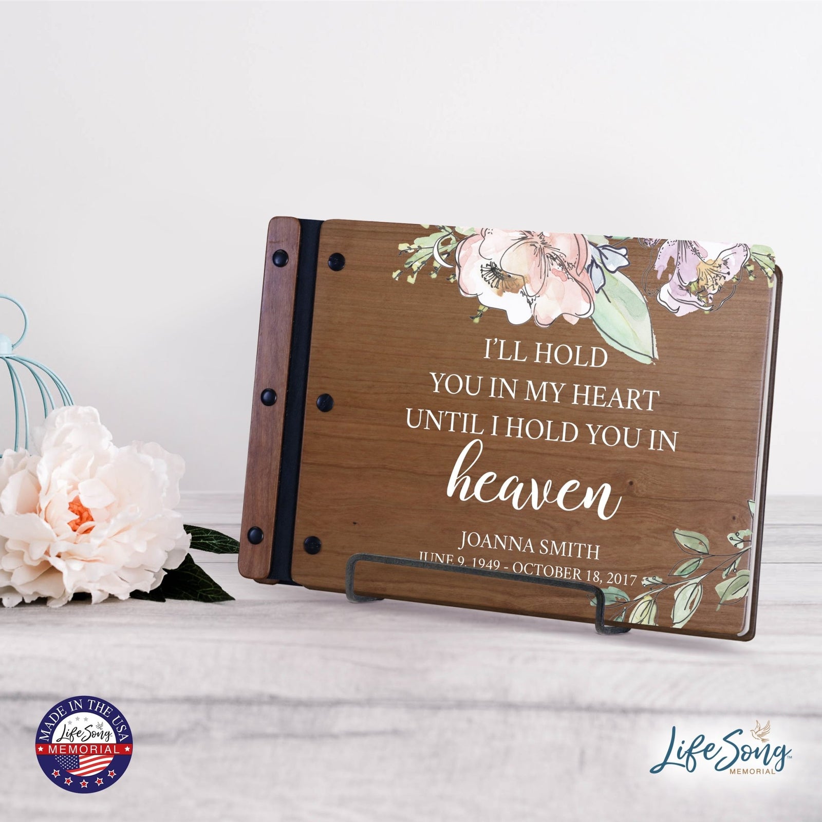 Personalized Medium Wooden Memorial Guestbook 12.375x8.5 - I’ll Hold You In My - LifeSong Milestones
