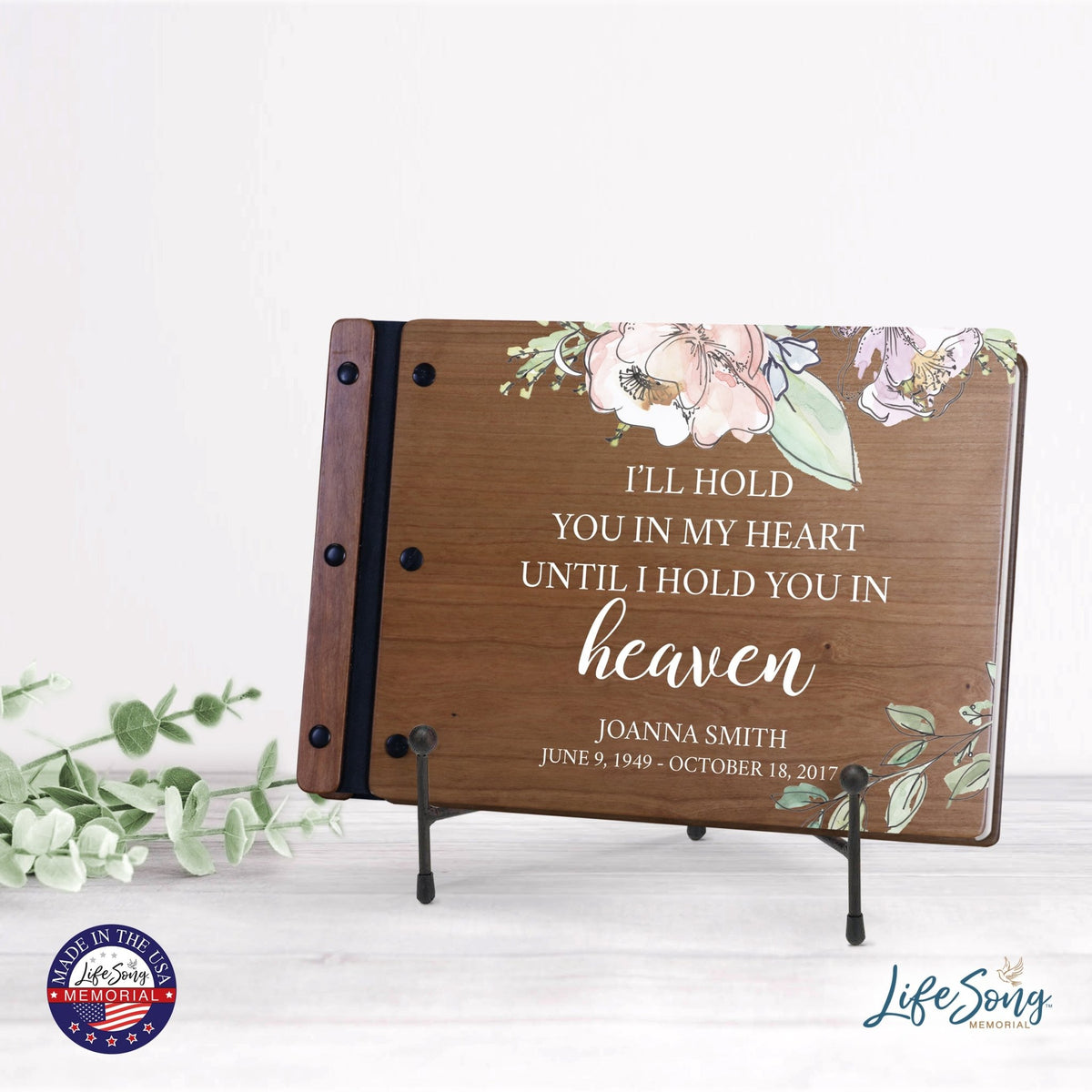 Personalized Medium Wooden Memorial Guestbook 12.375x8.5 - I’ll Hold You In My - LifeSong Milestones