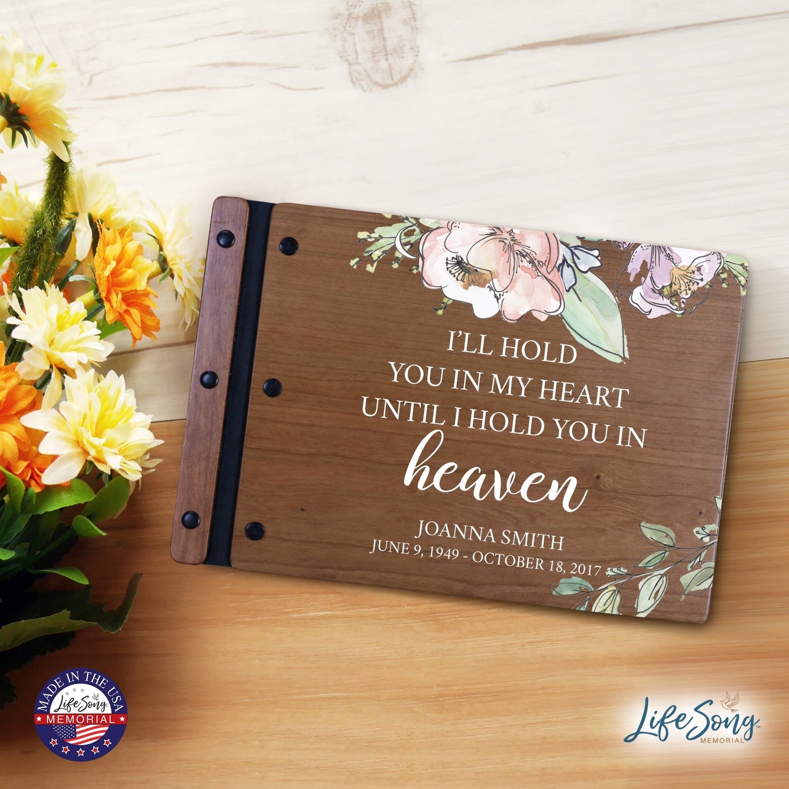 Personalized Medium Wooden Memorial Guestbook 12.375x8.5 - I’ll Hold You In My - LifeSong Milestones