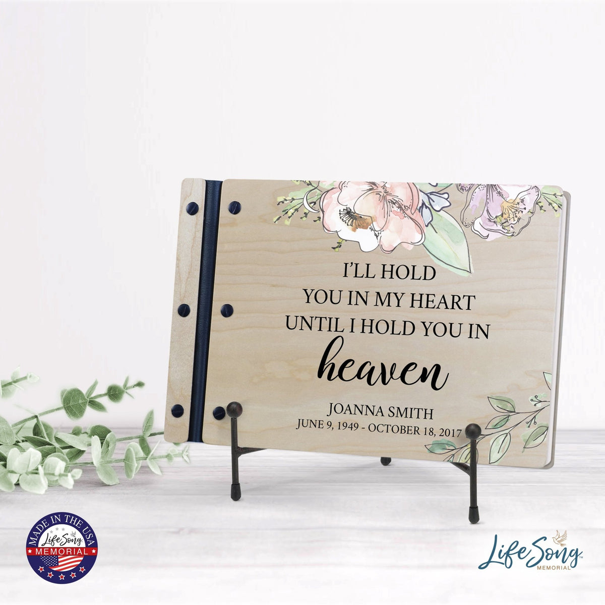 Personalized Medium Wooden Memorial Guestbook 12.375x8.5 - I’ll Hold You In My - LifeSong Milestones
