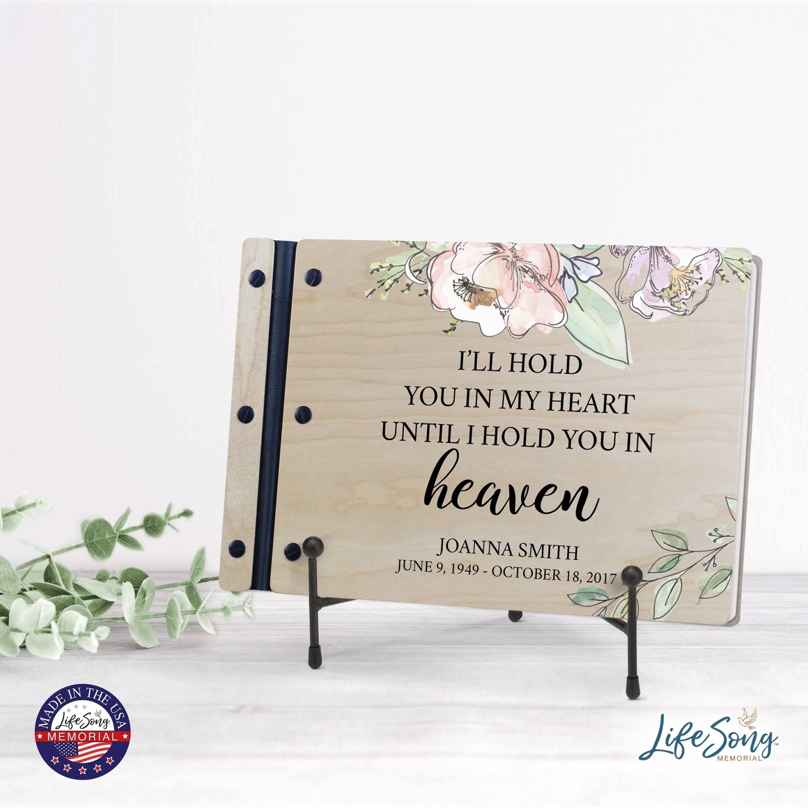 Personalized Medium Wooden Memorial Guestbook 12.375x8.5 - I’ll Hold You In My - LifeSong Milestones