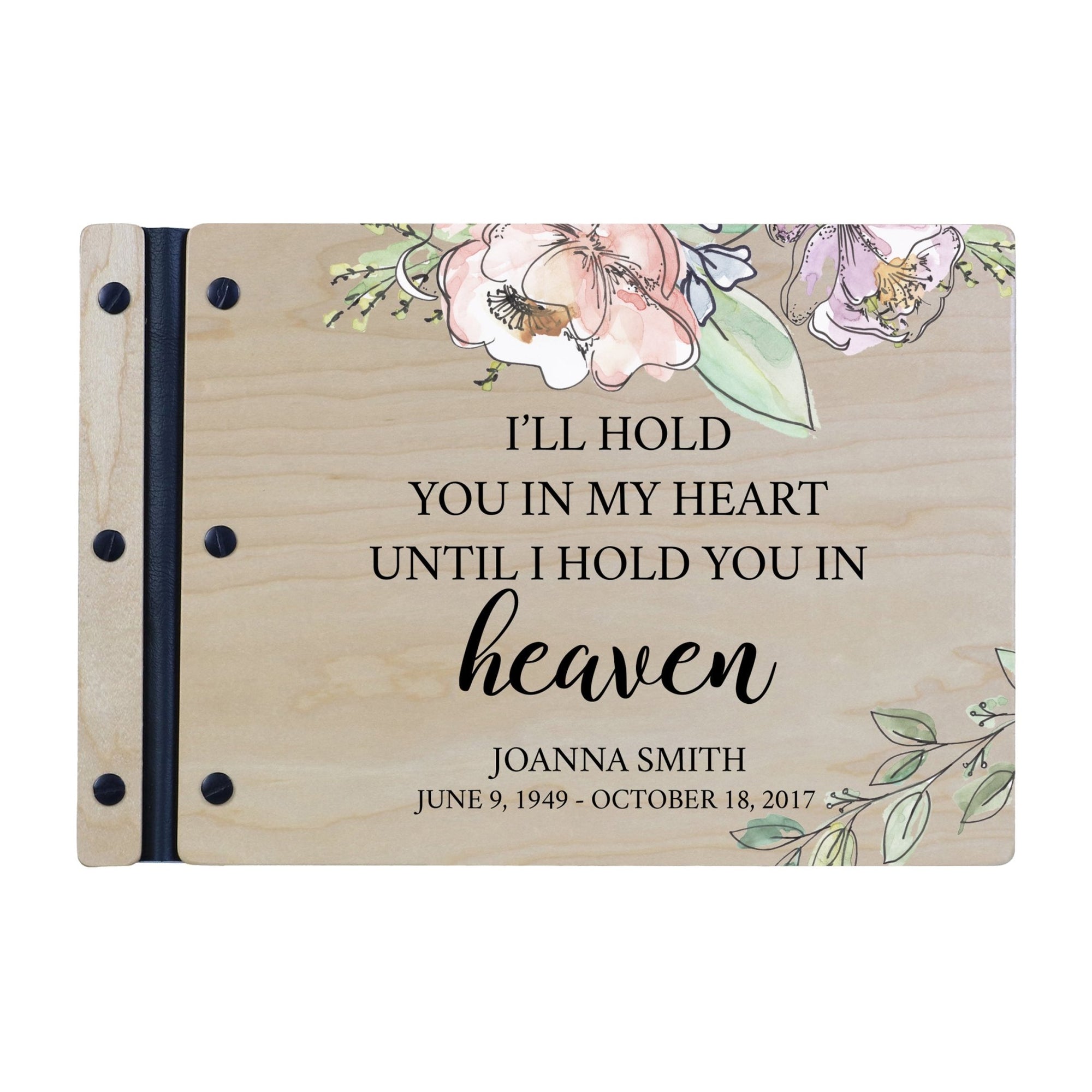 Personalized Medium Wooden Memorial Guestbook 12.375x8.5 - I’ll Hold You In My - LifeSong Milestones