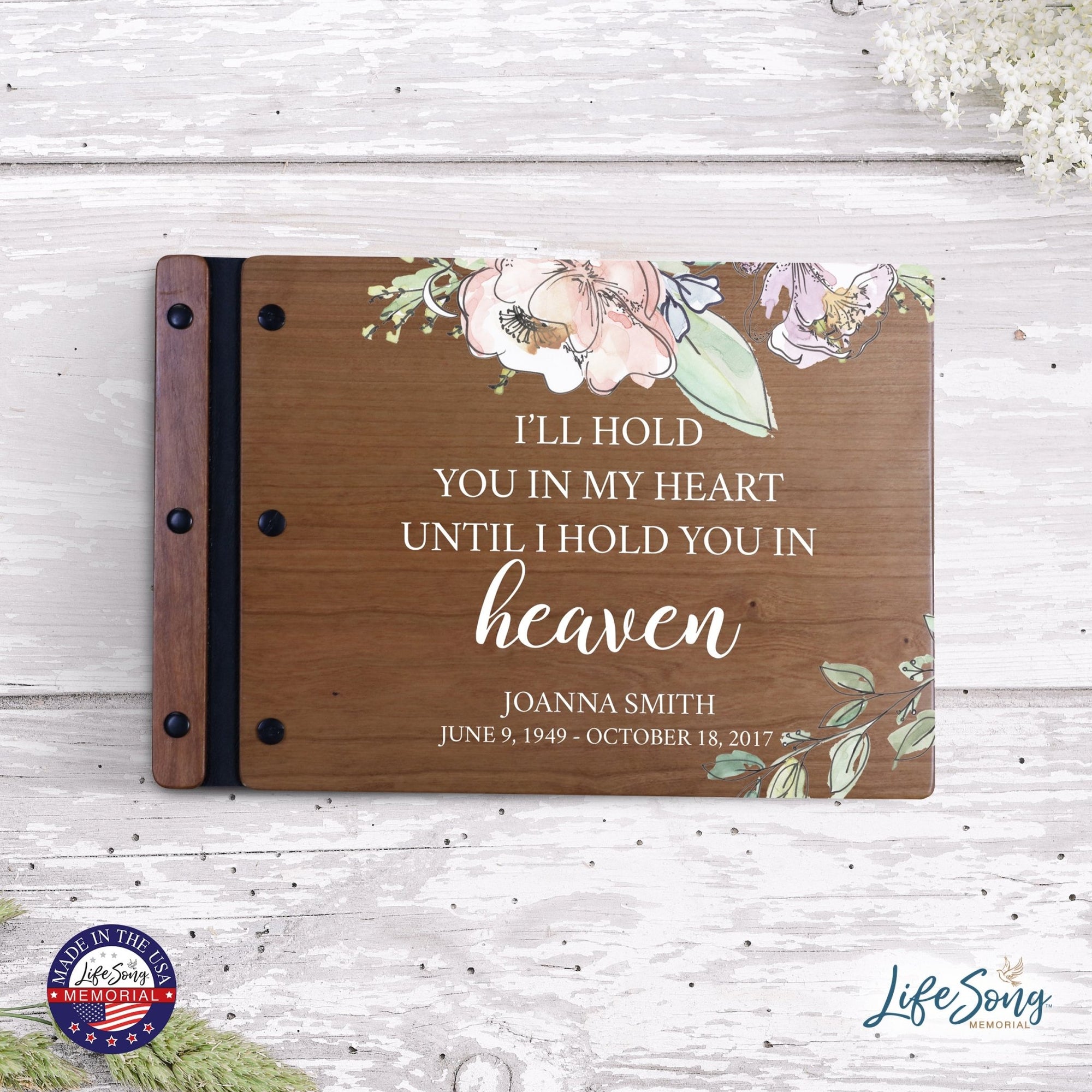 Personalized Medium Wooden Memorial Guestbook 12.375x8.5 - I’ll Hold You In My - LifeSong Milestones