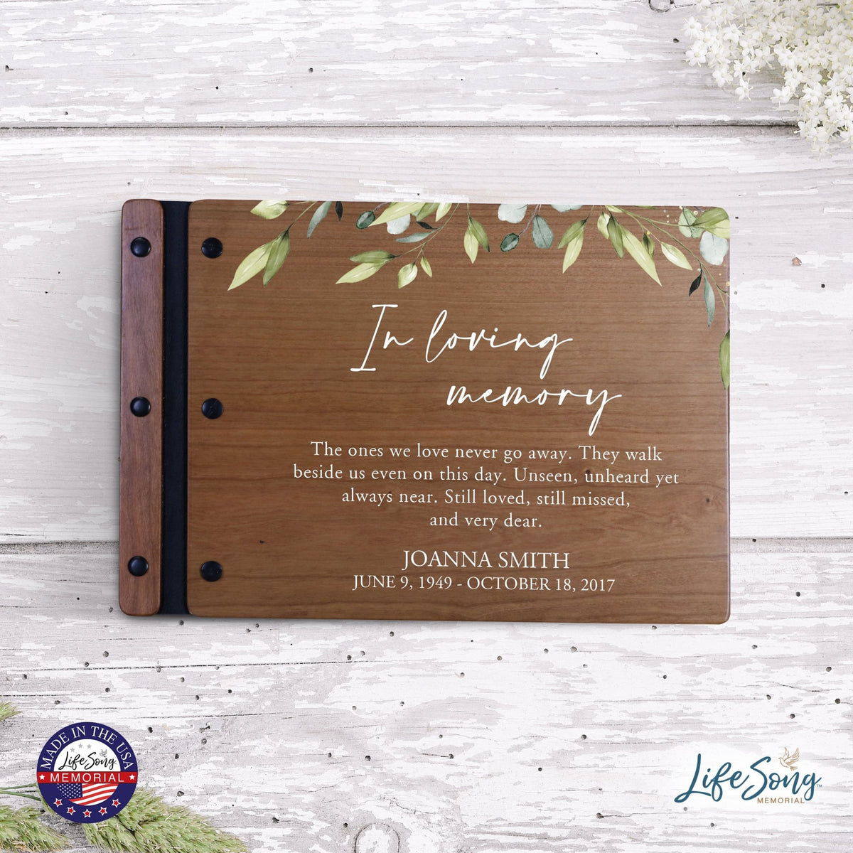 Personalized Medium Wooden Memorial Guestbook 12.375x8.5 - In Loving Memory (Love) - LifeSong Milestones