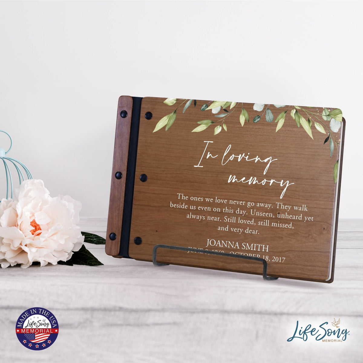 Personalized Medium Wooden Memorial Guestbook 12.375x8.5 - In Loving Memory (Love) - LifeSong Milestones