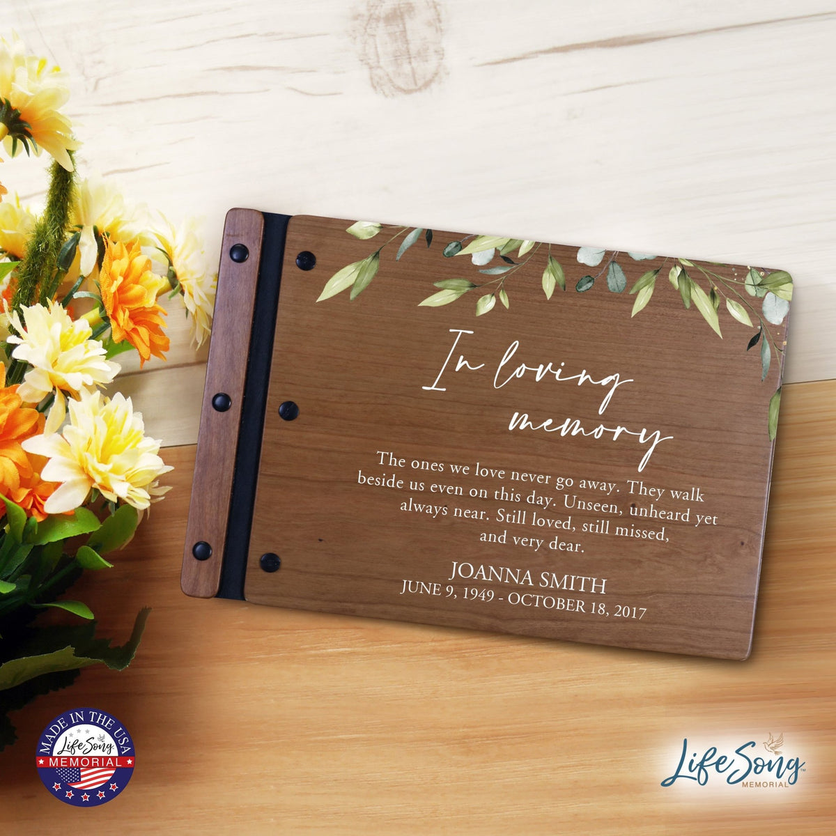 Personalized Medium Wooden Memorial Guestbook 12.375x8.5 - In Loving Memory (Love) - LifeSong Milestones