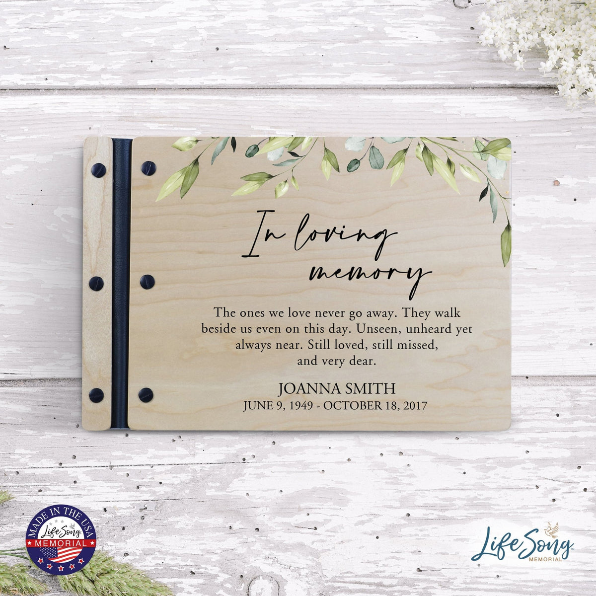 Personalized Medium Wooden Memorial Guestbook 12.375x8.5 - In Loving Memory (Love) - LifeSong Milestones