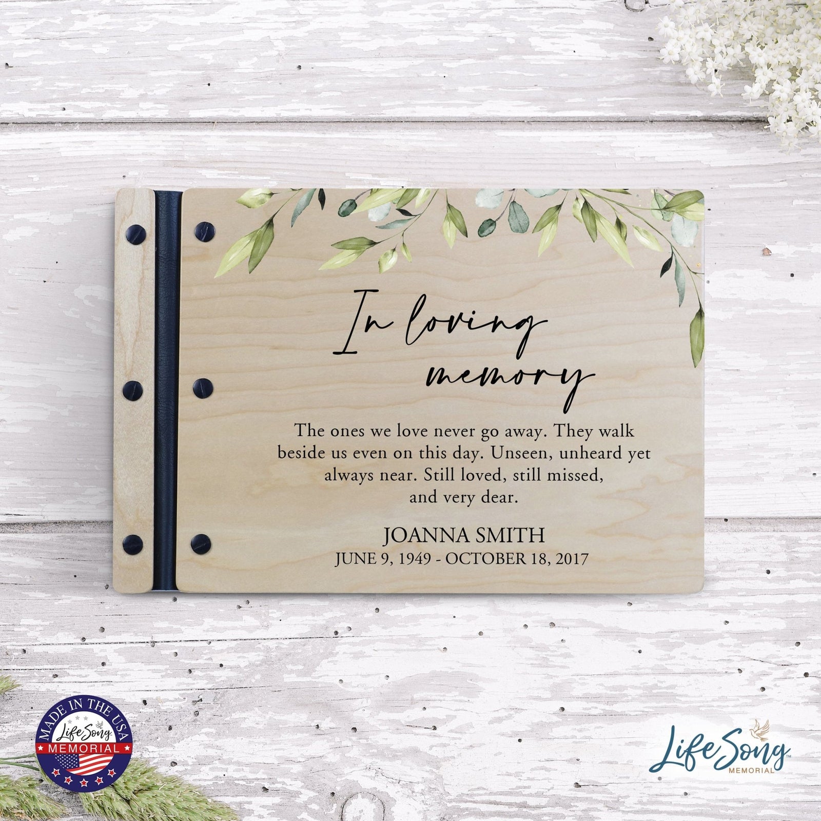 Personalized Medium Wooden Memorial Guestbook 12.375x8.5 - In Loving Memory (Love) - LifeSong Milestones