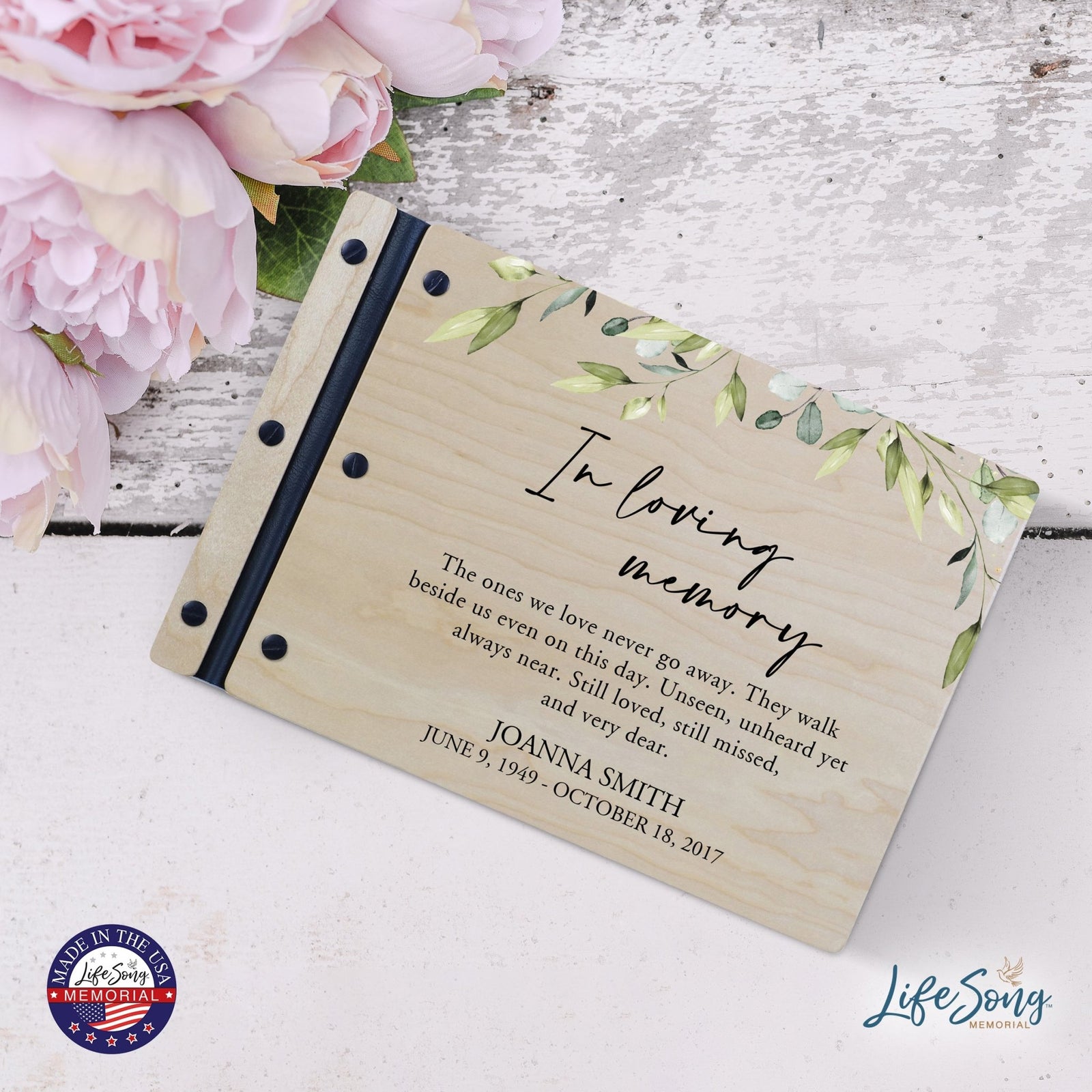 Personalized Medium Wooden Memorial Guestbook 12.375x8.5 - In Loving Memory (Love) - LifeSong Milestones
