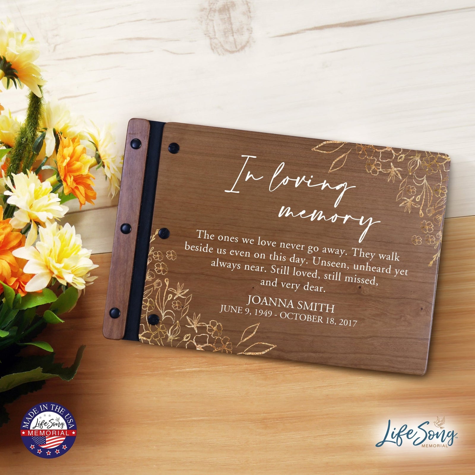 Personalized Medium Wooden Memorial Guestbook 12.375x8.5 - In Loving Memory (Walk) - LifeSong Milestones