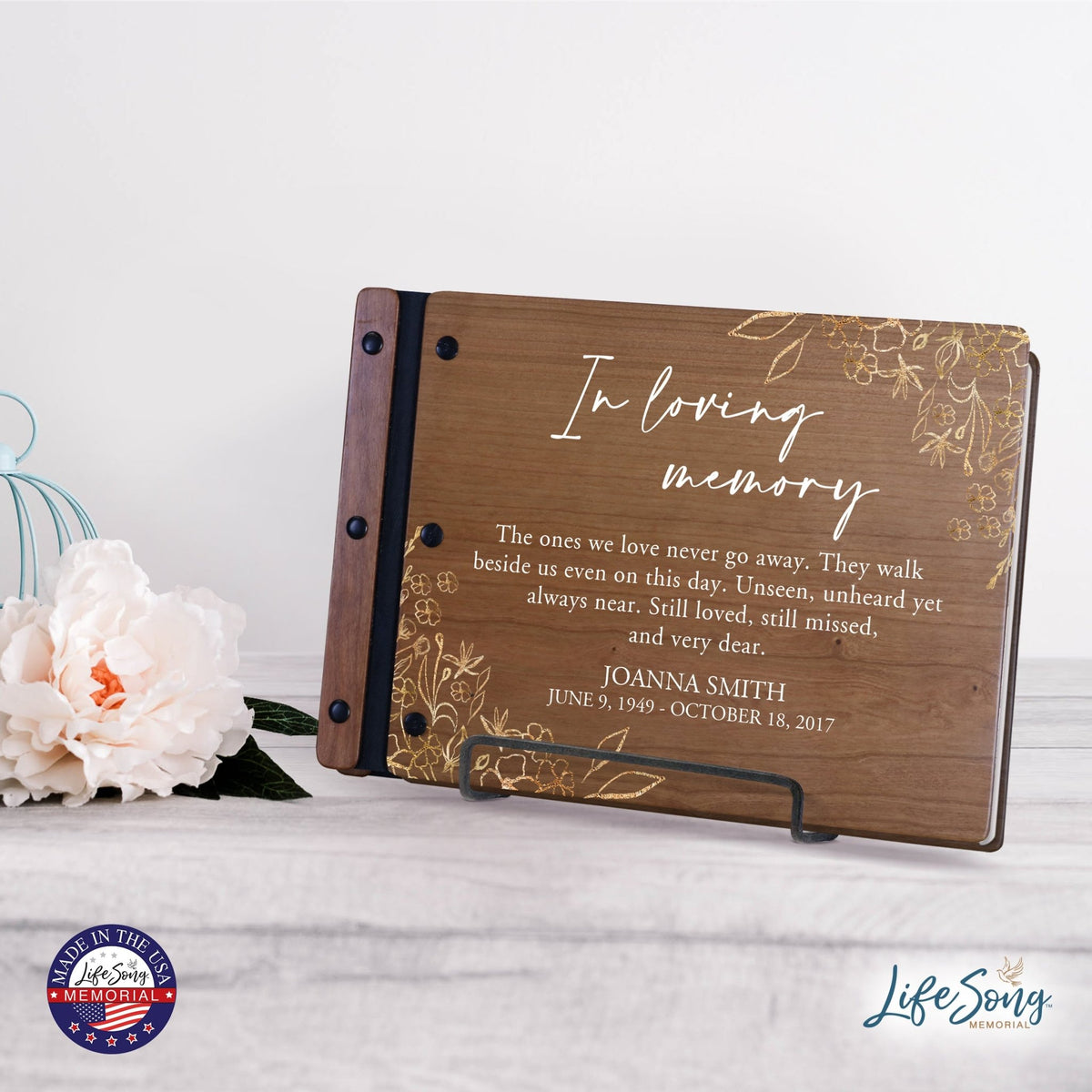 Personalized Medium Wooden Memorial Guestbook 12.375x8.5 - In Loving Memory (Walk) - LifeSong Milestones