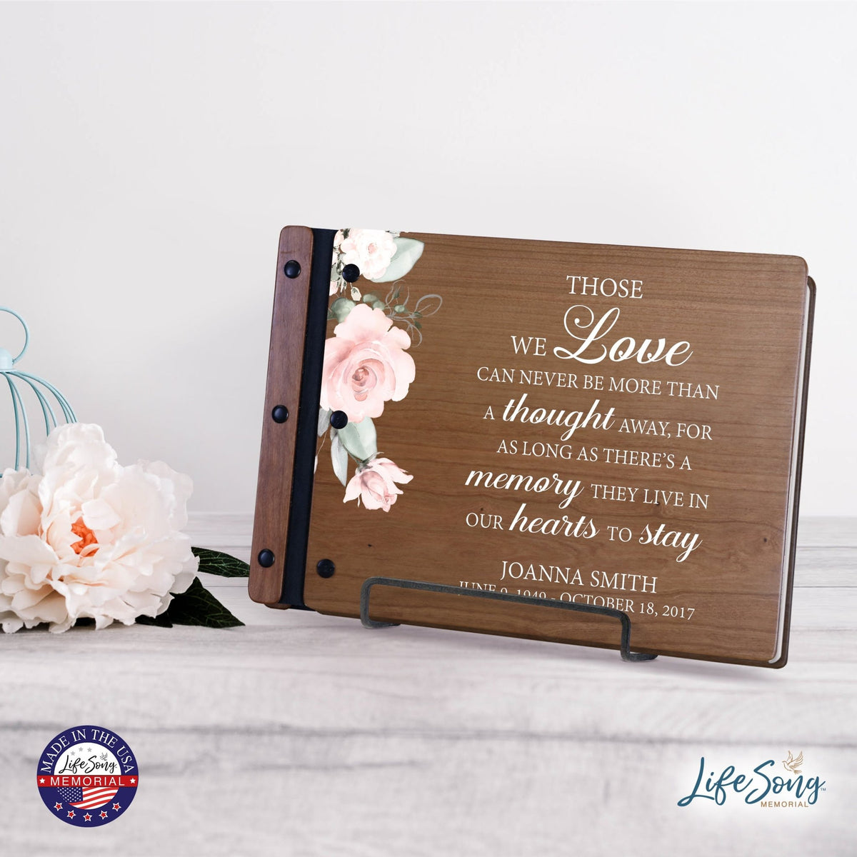 Personalized Medium Wooden Memorial Guestbook 12.375x8.5 - Those We Love (Cherry) - LifeSong Milestones