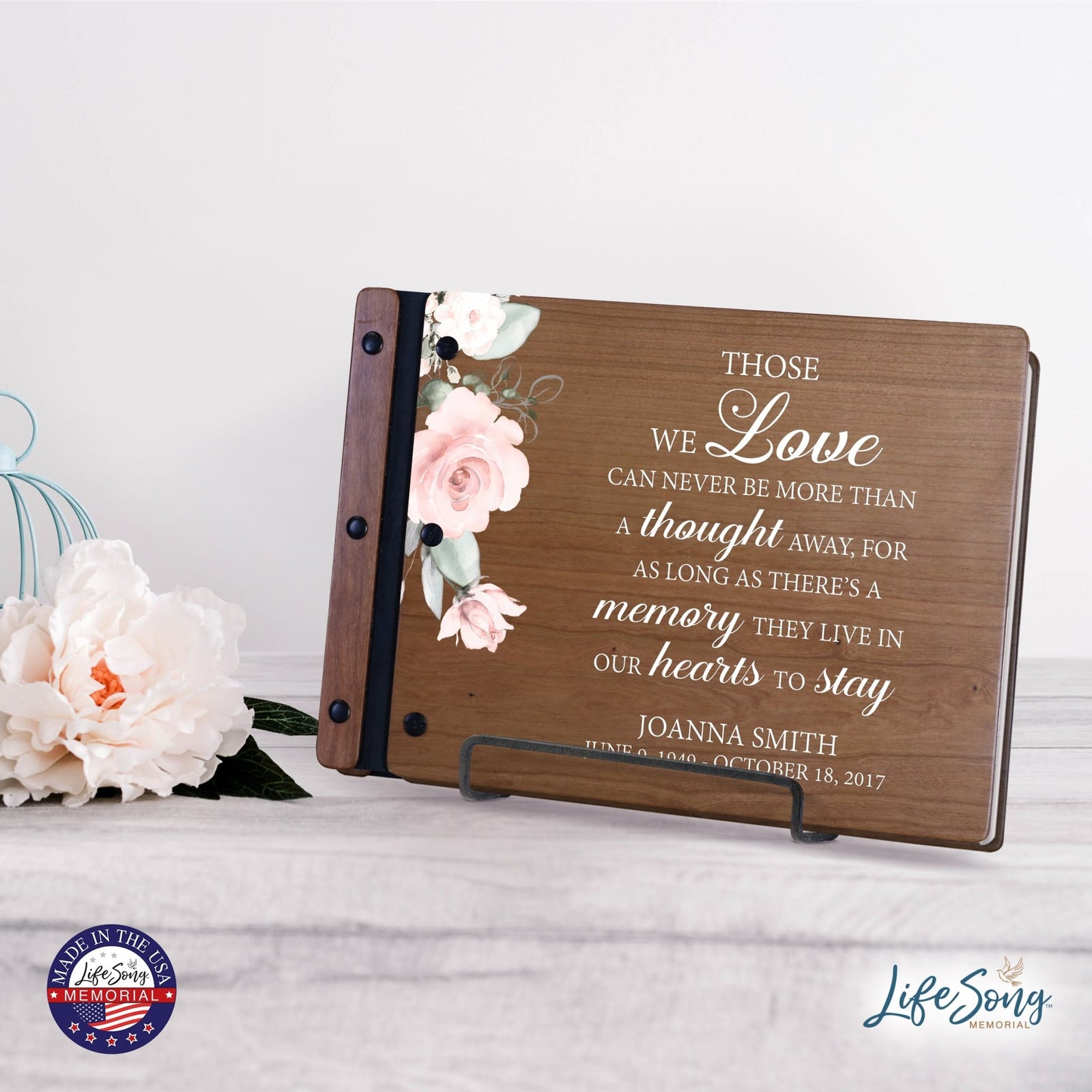 Personalized Medium Wooden Memorial Guestbook 12.375x8.5 - Those We Love (Cherry) - LifeSong Milestones