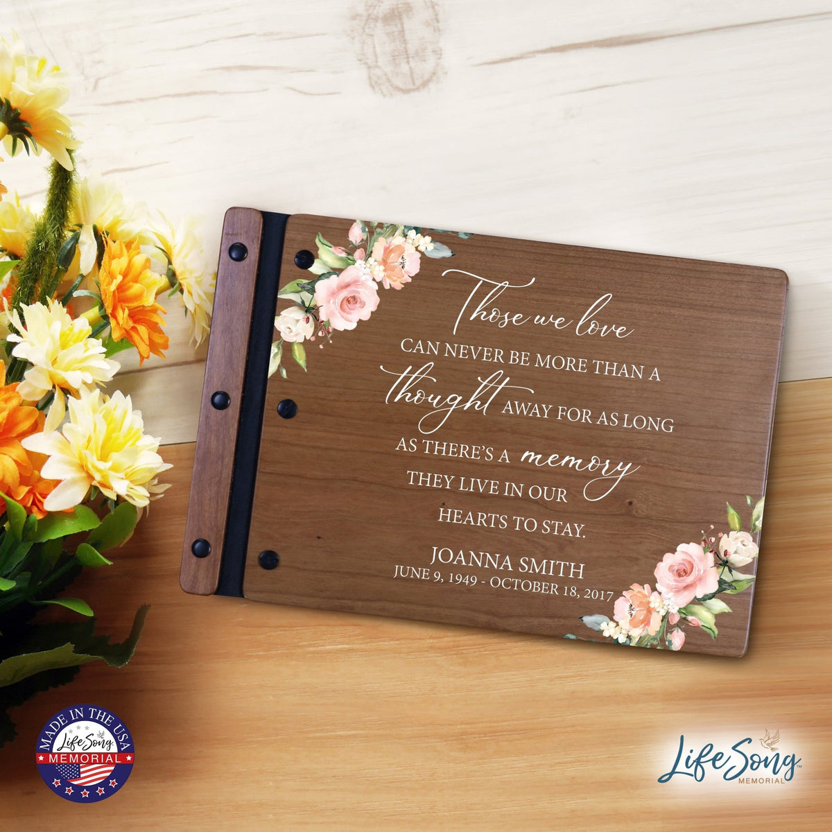 Personalized Medium Wooden Memorial Guestbook 12.375x8.5 - Those We Love (Cherry) - LifeSong Milestones