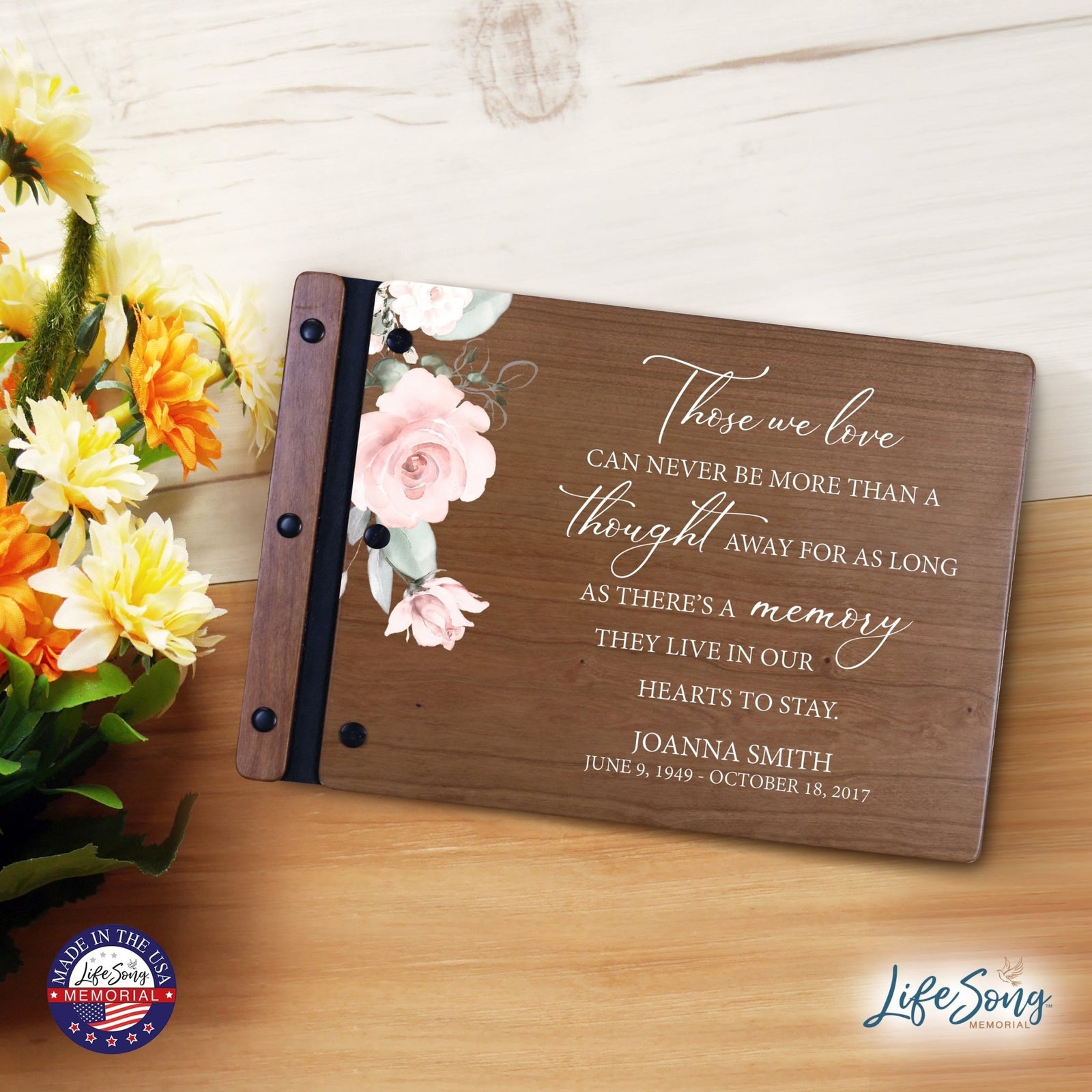 Personalized Medium Wooden Memorial Guestbook 12.375x8.5 - Those We Love (Cherry) - LifeSong Milestones