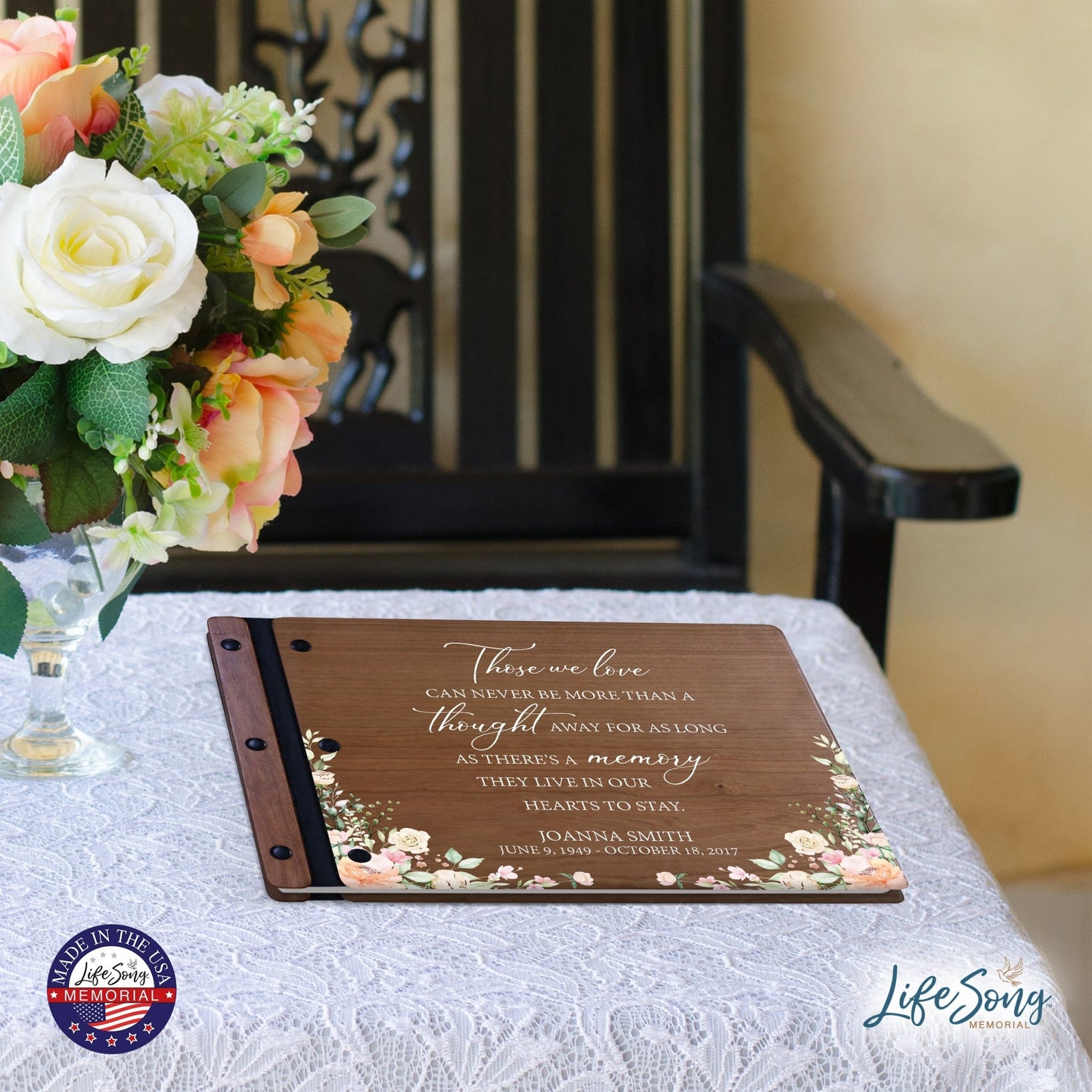 Personalized Medium Wooden Memorial Guestbook 12.375x8.5 - Those We Love (Cherry) - LifeSong Milestones