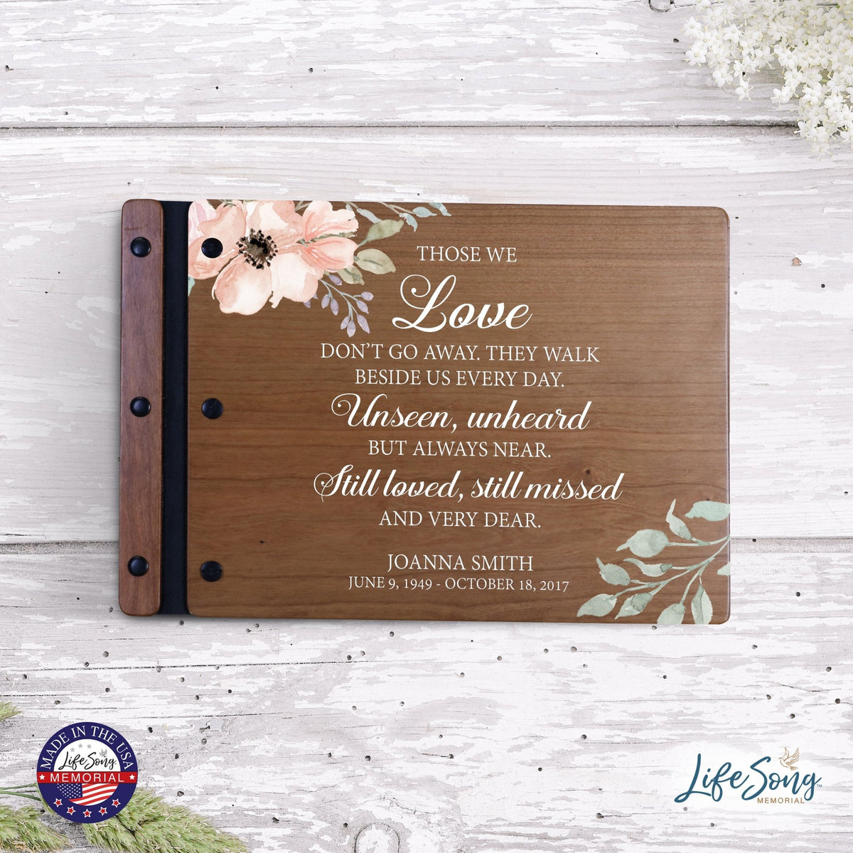 Personalized Medium Wooden Memorial Guestbook 12.375x8.5 - Those We Love (Cherry) - LifeSong Milestones