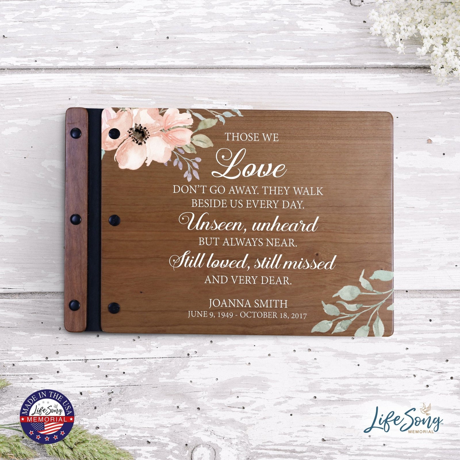 Personalized Medium Wooden Memorial Guestbook 12.375x8.5 - Those We Love (Cherry) - LifeSong Milestones