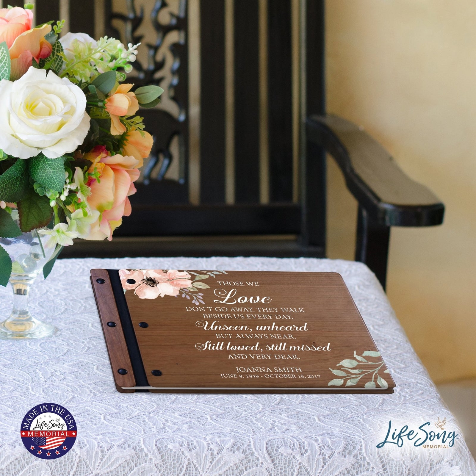 Personalized Medium Wooden Memorial Guestbook 12.375x8.5 - Those We Love (Cherry) - LifeSong Milestones