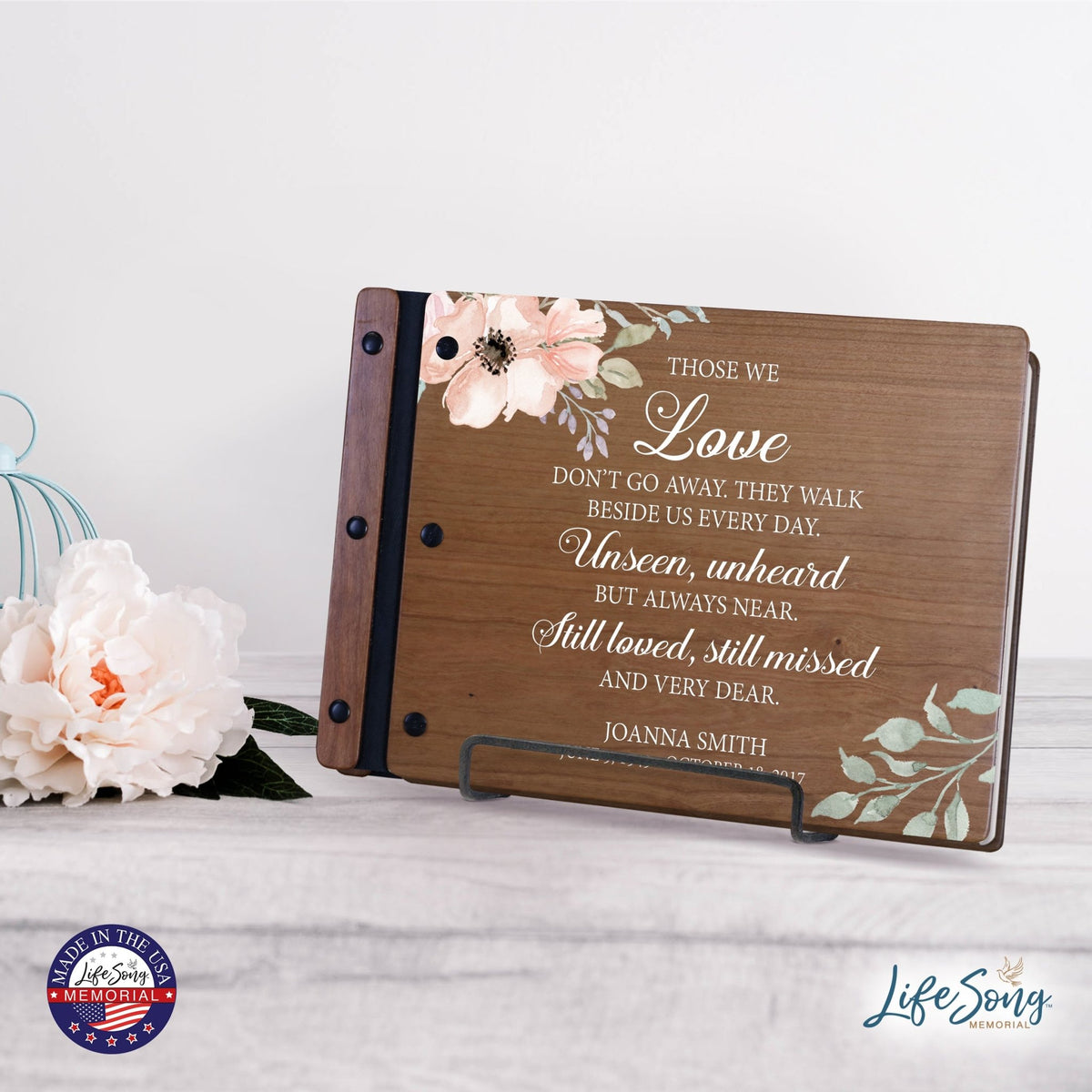Personalized Medium Wooden Memorial Guestbook 12.375x8.5 - Those We Love (Cherry) - LifeSong Milestones
