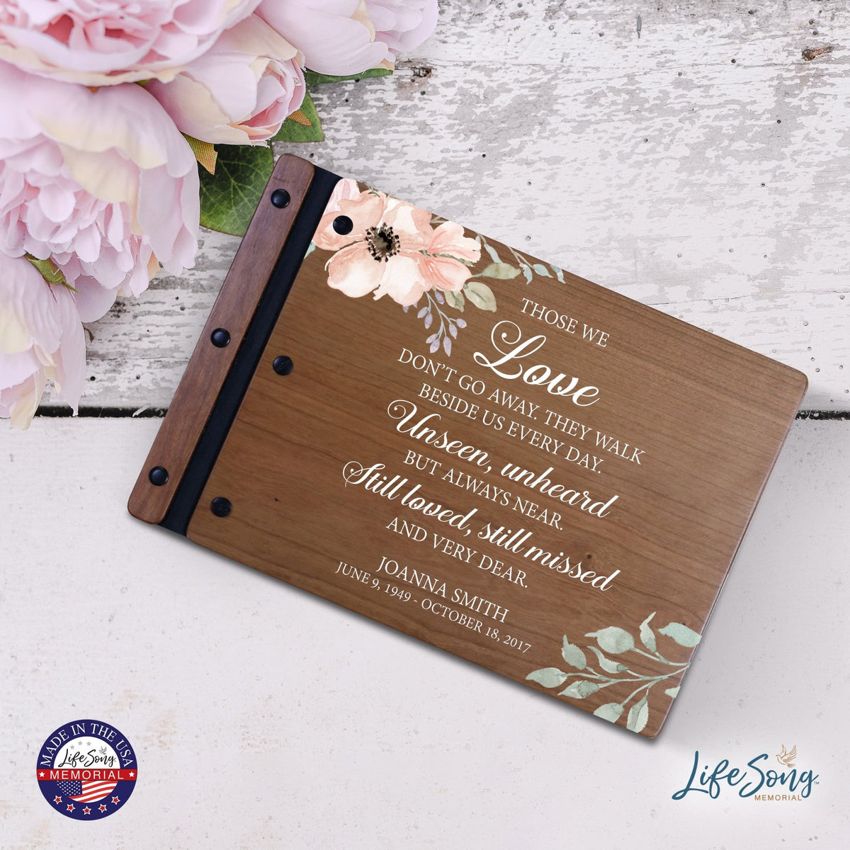 Personalized Medium Wooden Memorial Guestbook 12.375x8.5 - Those We Love (Cherry) - LifeSong Milestones