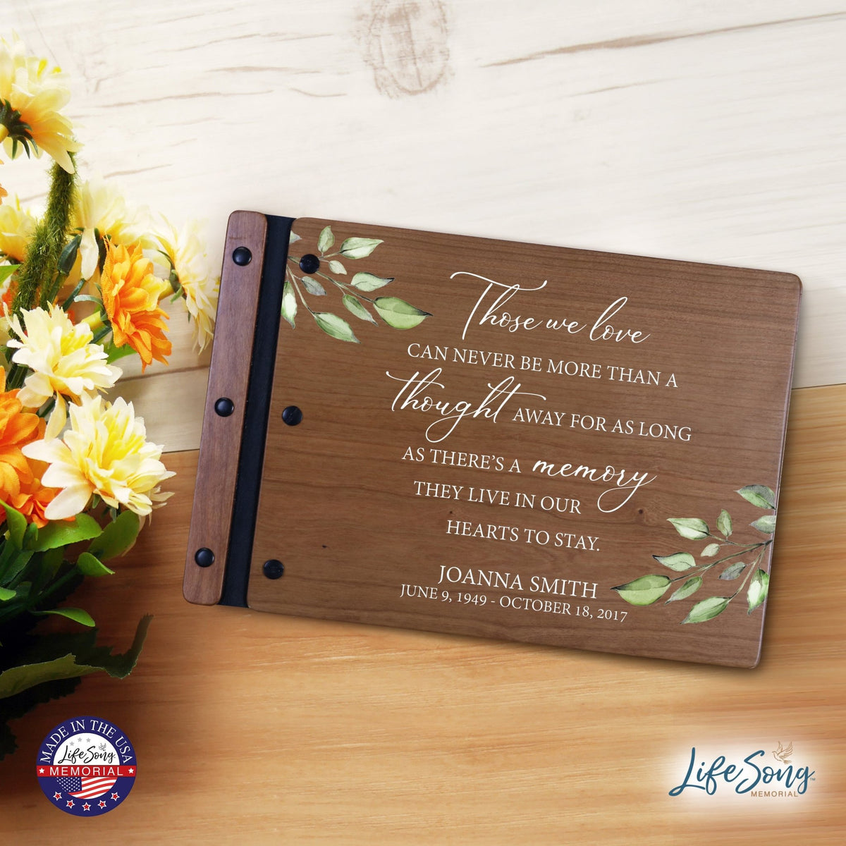 Personalized Medium Wooden Memorial Guestbook 12.375x8.5 - Those We Love (Cherry) - LifeSong Milestones