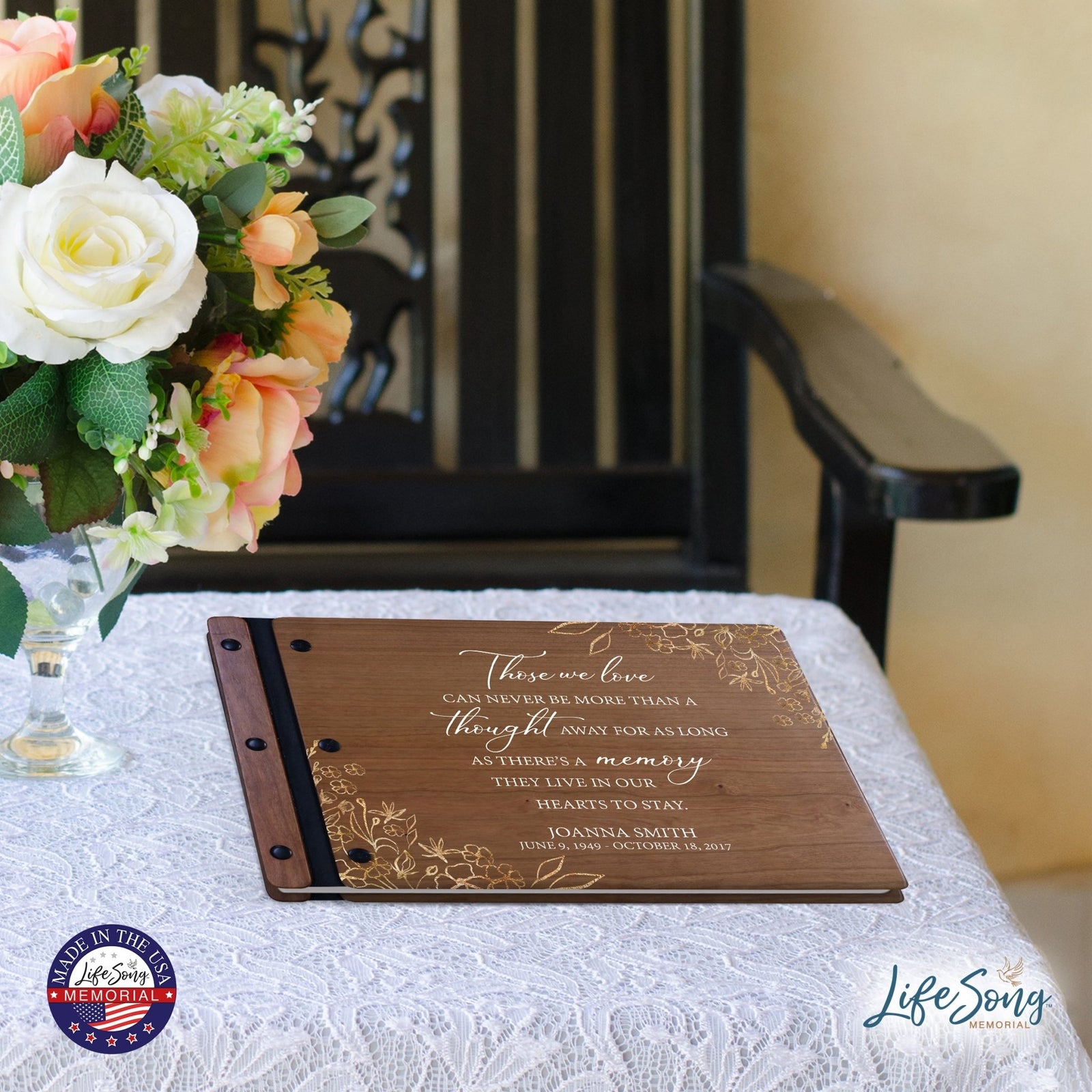 Personalized Medium Wooden Memorial Guestbook 12.375x8.5 - Those We Love (Cherry) - LifeSong Milestones