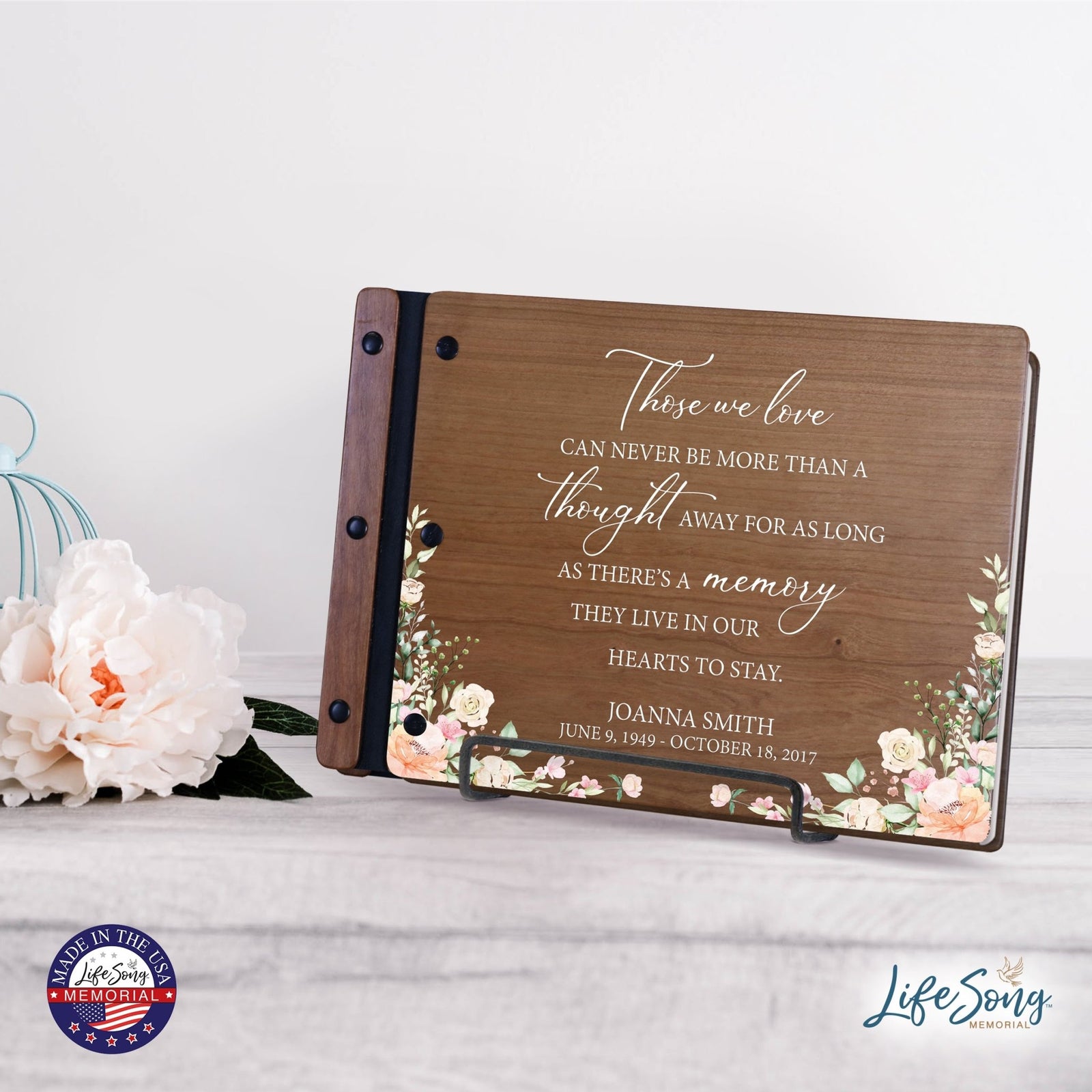 Personalized Medium Wooden Memorial Guestbook 12.375x8.5 - Those We Love (Cherry) - LifeSong Milestones