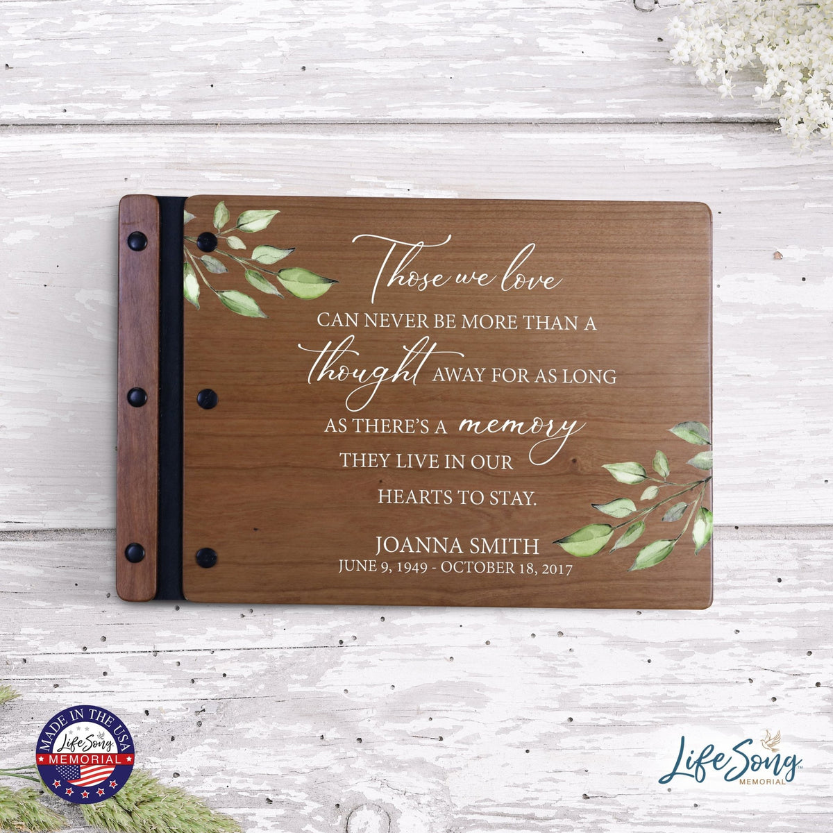 Personalized Medium Wooden Memorial Guestbook 12.375x8.5 - Those We Love (Cherry) - LifeSong Milestones