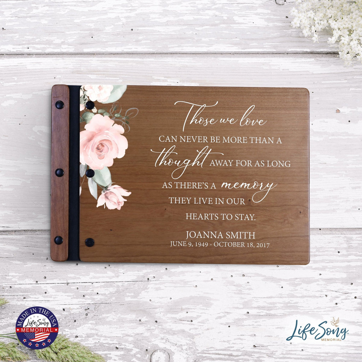 Personalized Medium Wooden Memorial Guestbook 12.375x8.5 - Those We Love (Cherry) - LifeSong Milestones